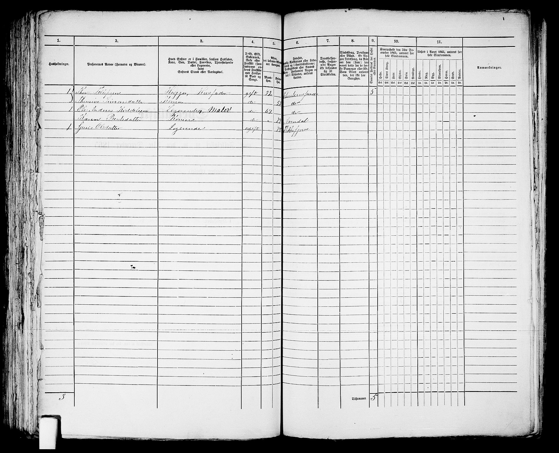 RA, 1865 census for Kristiansand, 1865, p. 1187