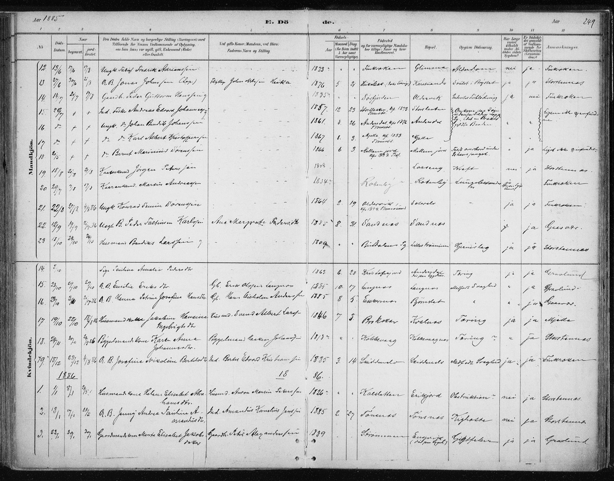Tromsøysund sokneprestkontor, SATØ/S-1304/G/Ga/L0004kirke: Parish register (official) no. 4, 1880-1888, p. 249