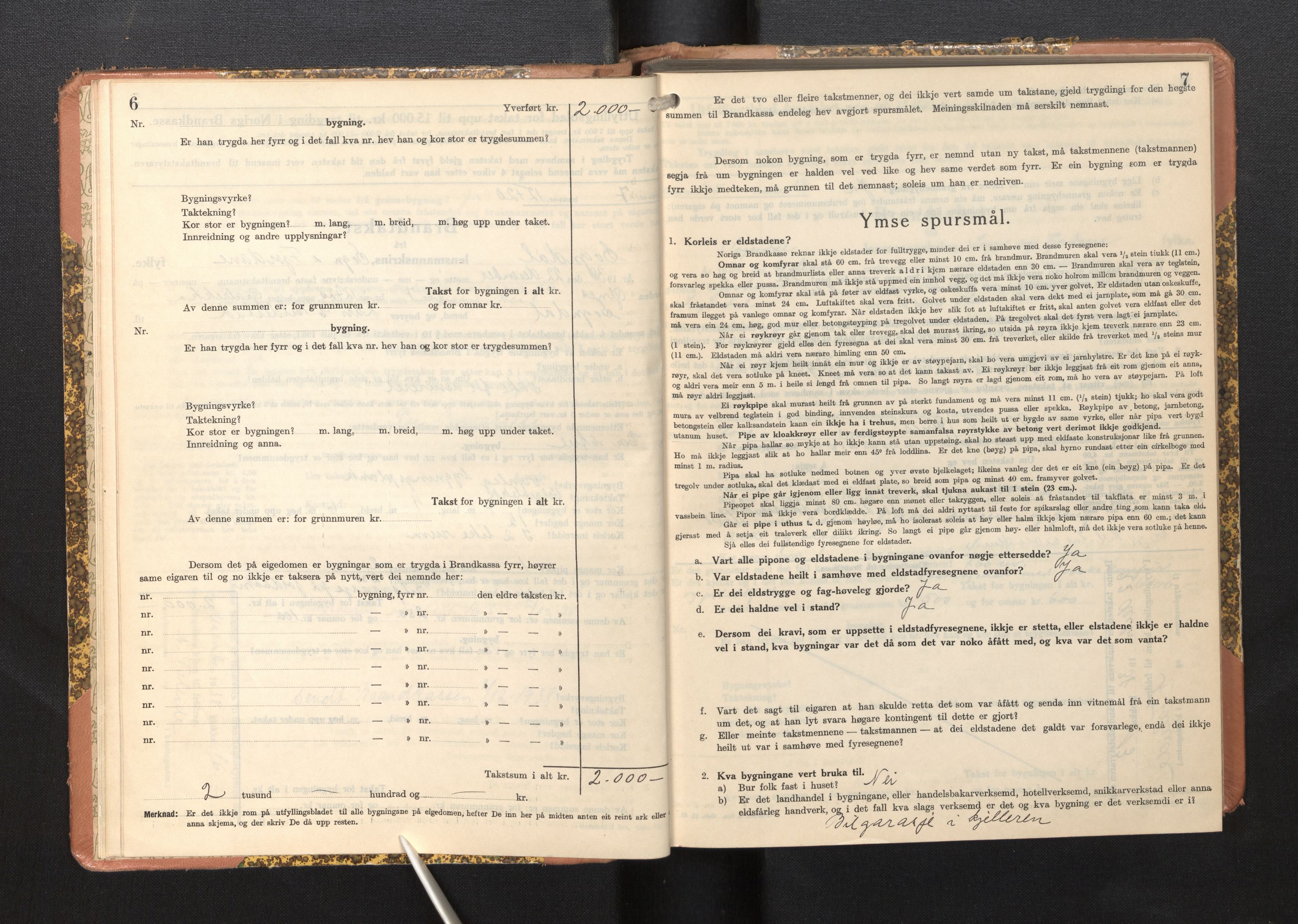 Lensmannen i Sogndal, AV/SAB-A-29901/0012/L0014: Branntakstprotokoll, skjematakst, 1938-1950, p. 6-7