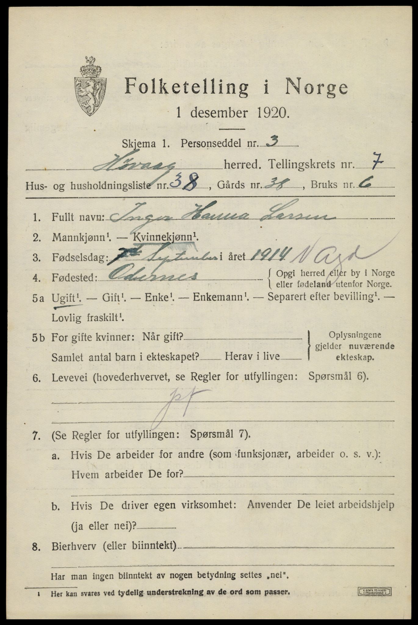 SAK, 1920 census for Høvåg, 1920, p. 4128