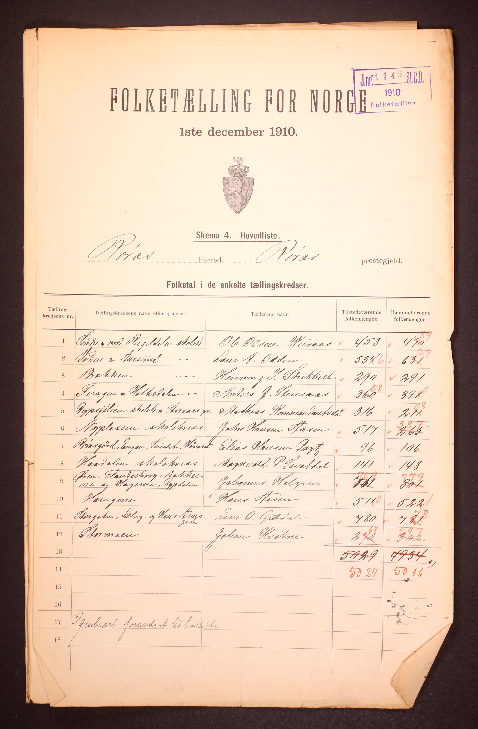 RA, 1910 census for Røros, 1910, p. 2