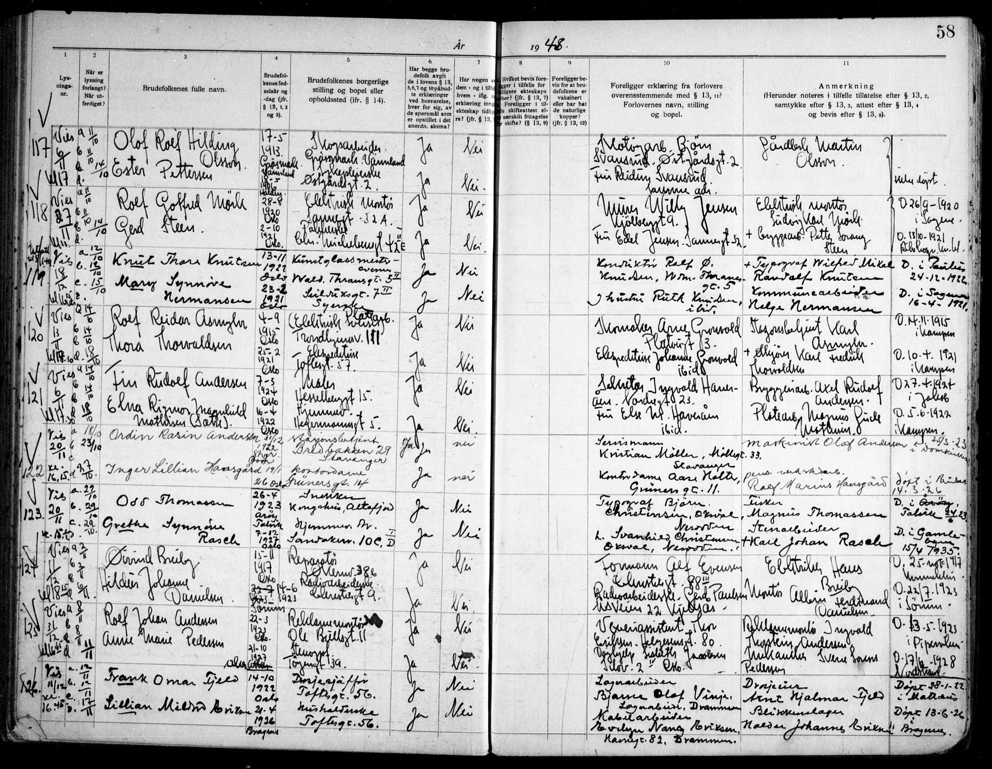 Paulus prestekontor Kirkebøker, AV/SAO-A-10871/H/Ha/L0007: Banns register no. 7, 1942-1953, p. 58
