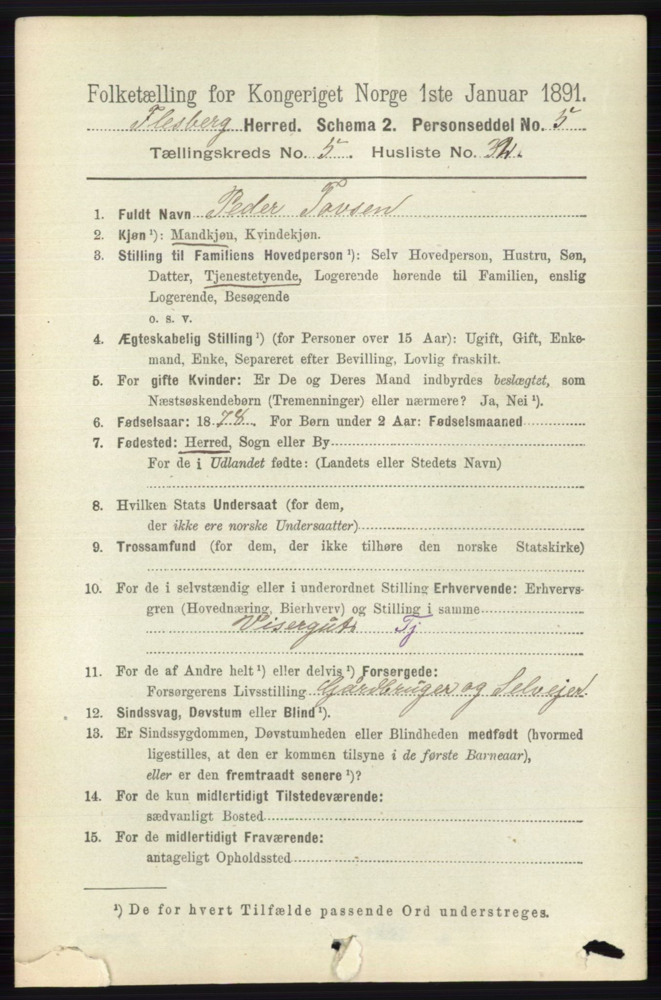 RA, 1891 census for 0631 Flesberg, 1891, p. 918
