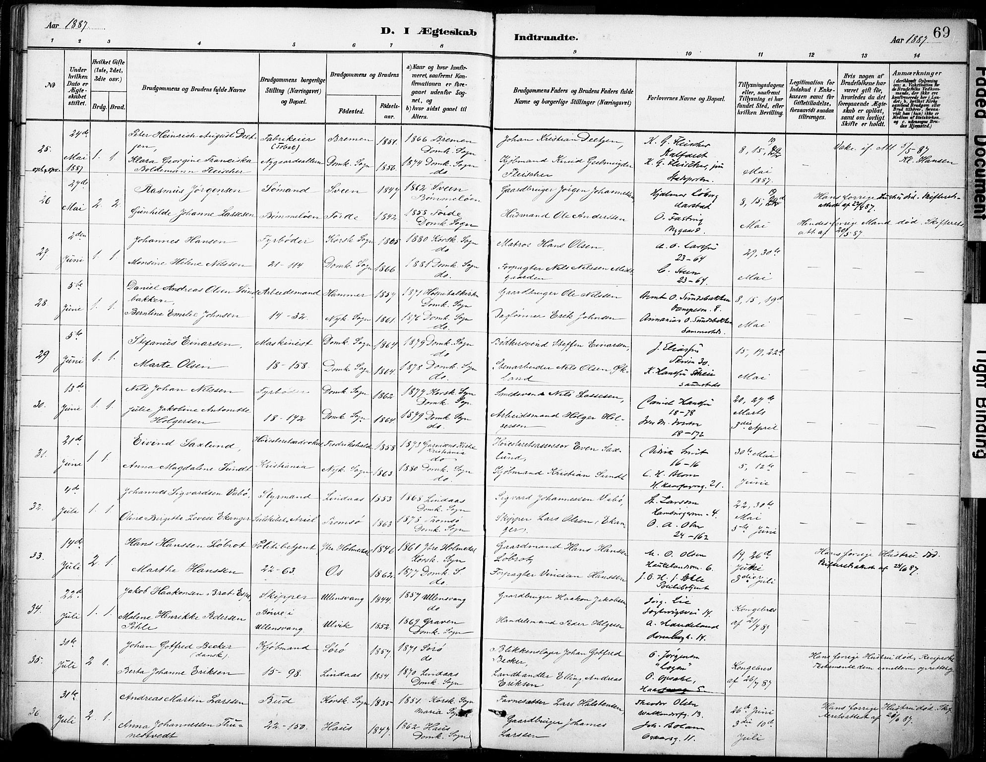 Domkirken sokneprestembete, SAB/A-74801/H/Haa/L0037: Parish register (official) no. D 4, 1880-1907, p. 69