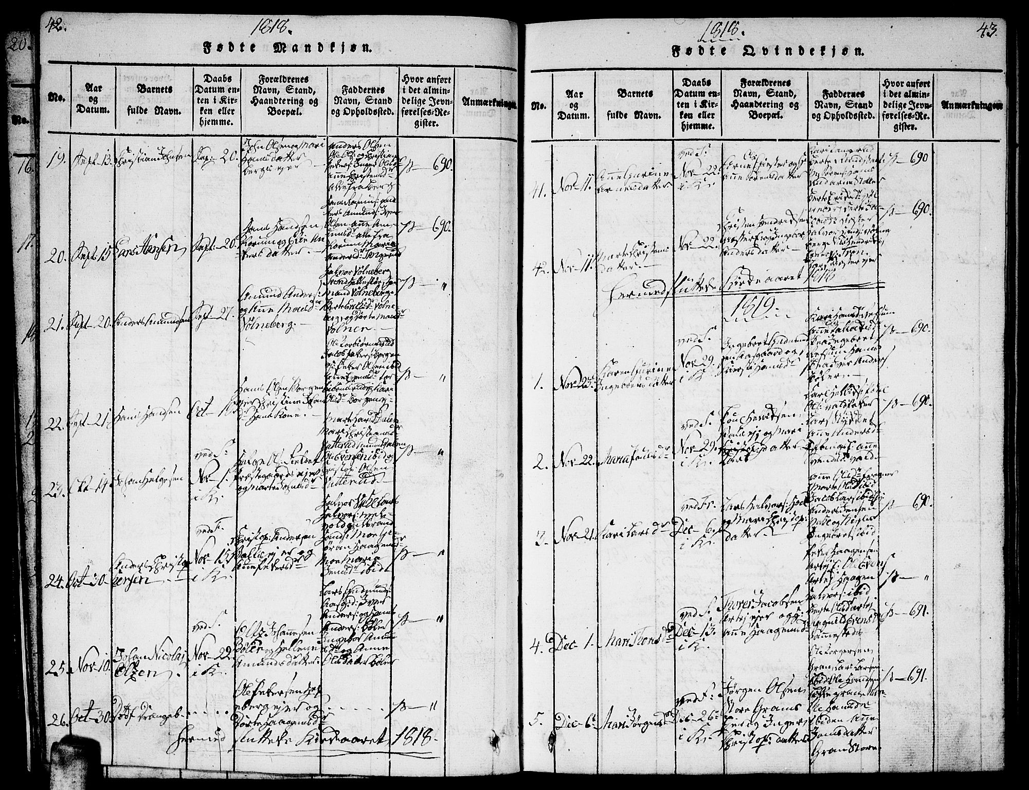 Sørum prestekontor Kirkebøker, AV/SAO-A-10303/G/Ga/L0001: Parish register (copy) no. I 1, 1814-1829, p. 42-43