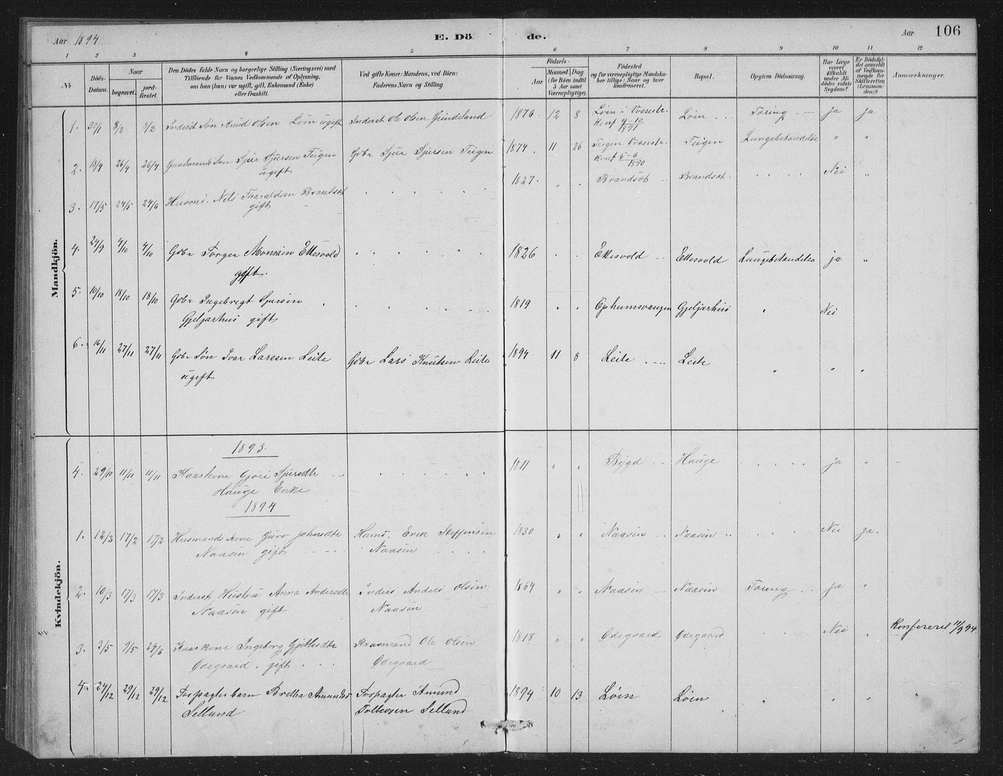 Vossestrand Sokneprestembete, SAB/A-79101/H/Hab: Parish register (copy) no. A 2, 1880-1902, p. 106