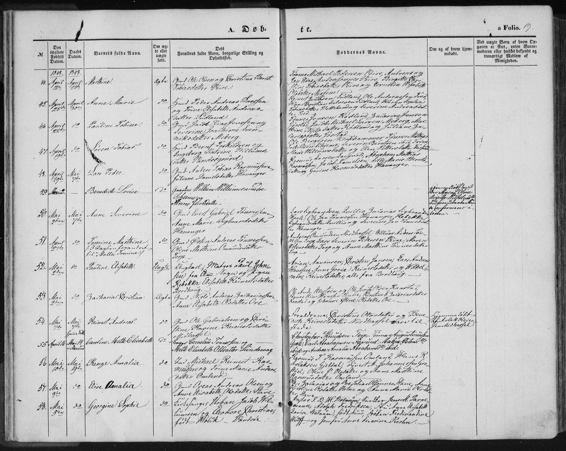 Lista sokneprestkontor, SAK/1111-0027/F/Fa/L0010: Parish register (official) no. A 10, 1846-1861, p. 19