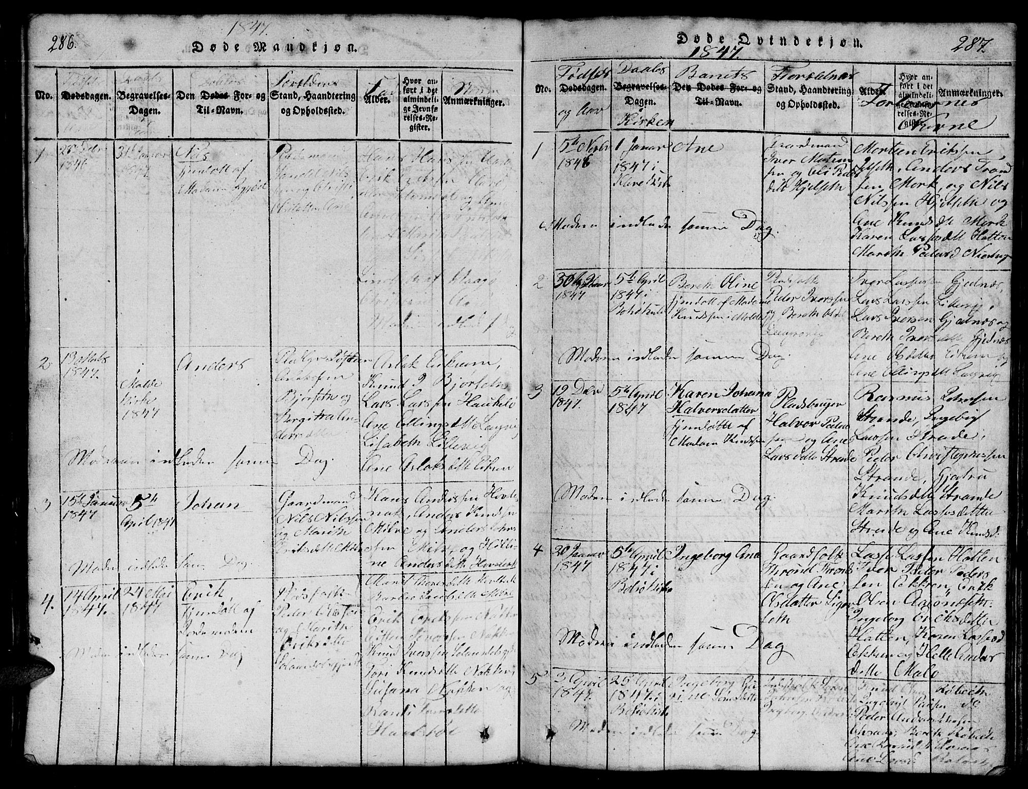 Ministerialprotokoller, klokkerbøker og fødselsregistre - Møre og Romsdal, SAT/A-1454/555/L0665: Parish register (copy) no. 555C01, 1818-1868, p. 286-287