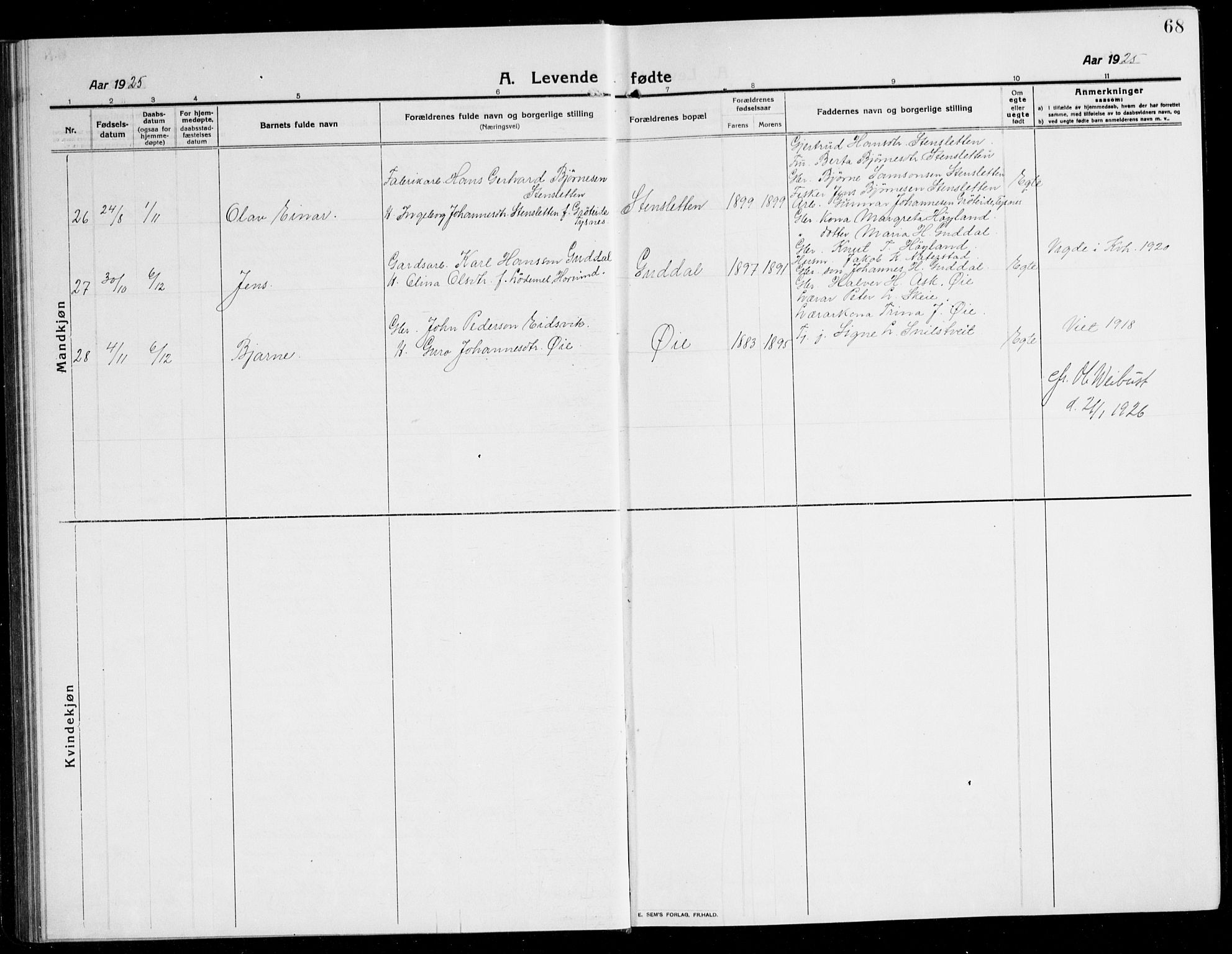 Kvinnherad sokneprestembete, AV/SAB-A-76401/H/Hab: Parish register (copy) no. A 3, 1911-1945, p. 68