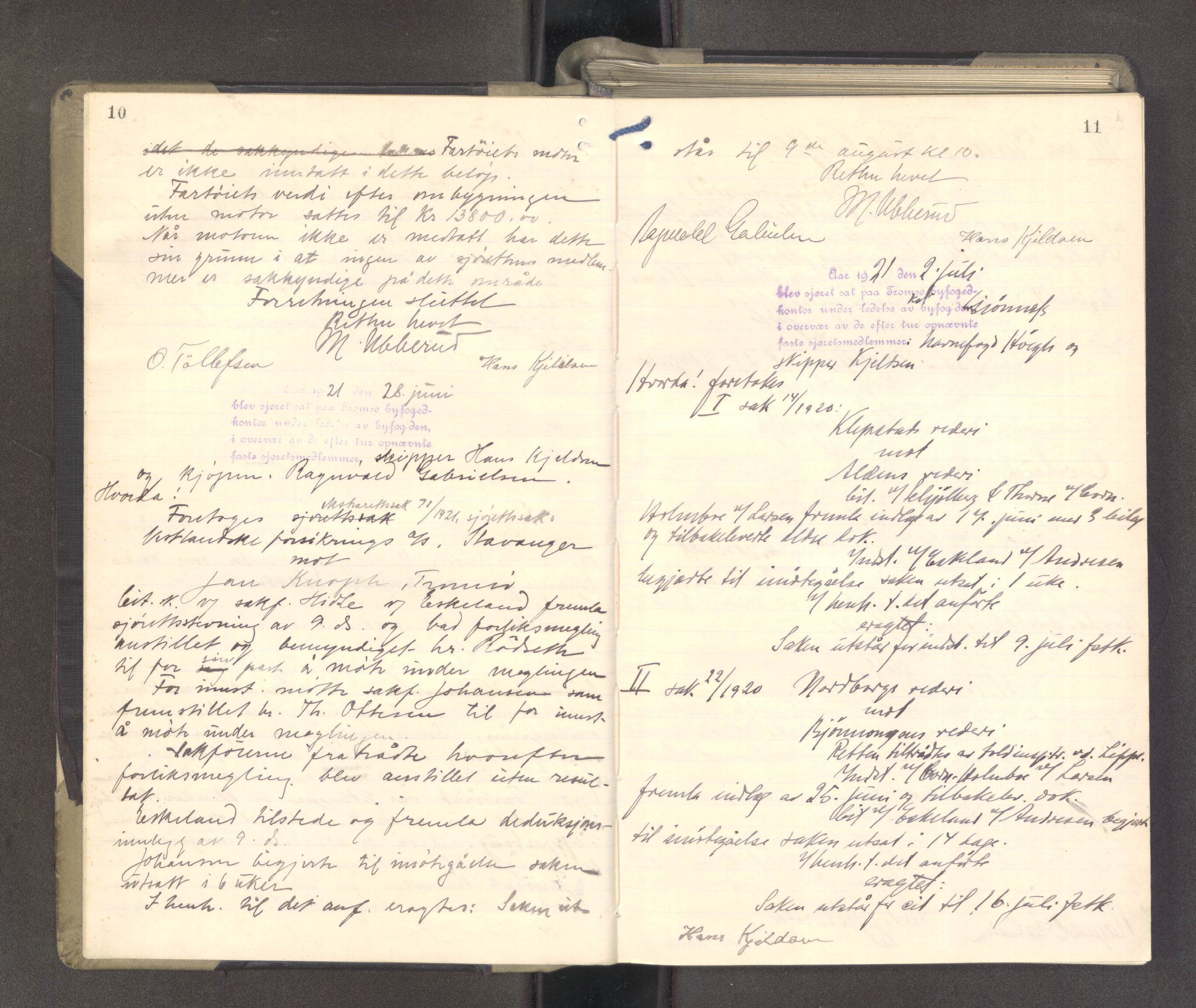 Tromsø byfogd/byrett, AV/SATØ-SATØ-0063/1/F/Fd/L0093: Sjørettsprotokoll, 1921-1923, p. 10-11