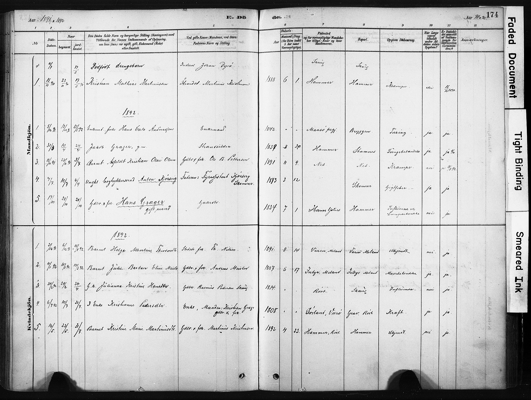 Ministerialprotokoller, klokkerbøker og fødselsregistre - Nordland, AV/SAT-A-1459/808/L0128: Parish register (official) no. 808A01, 1880-1902, p. 174