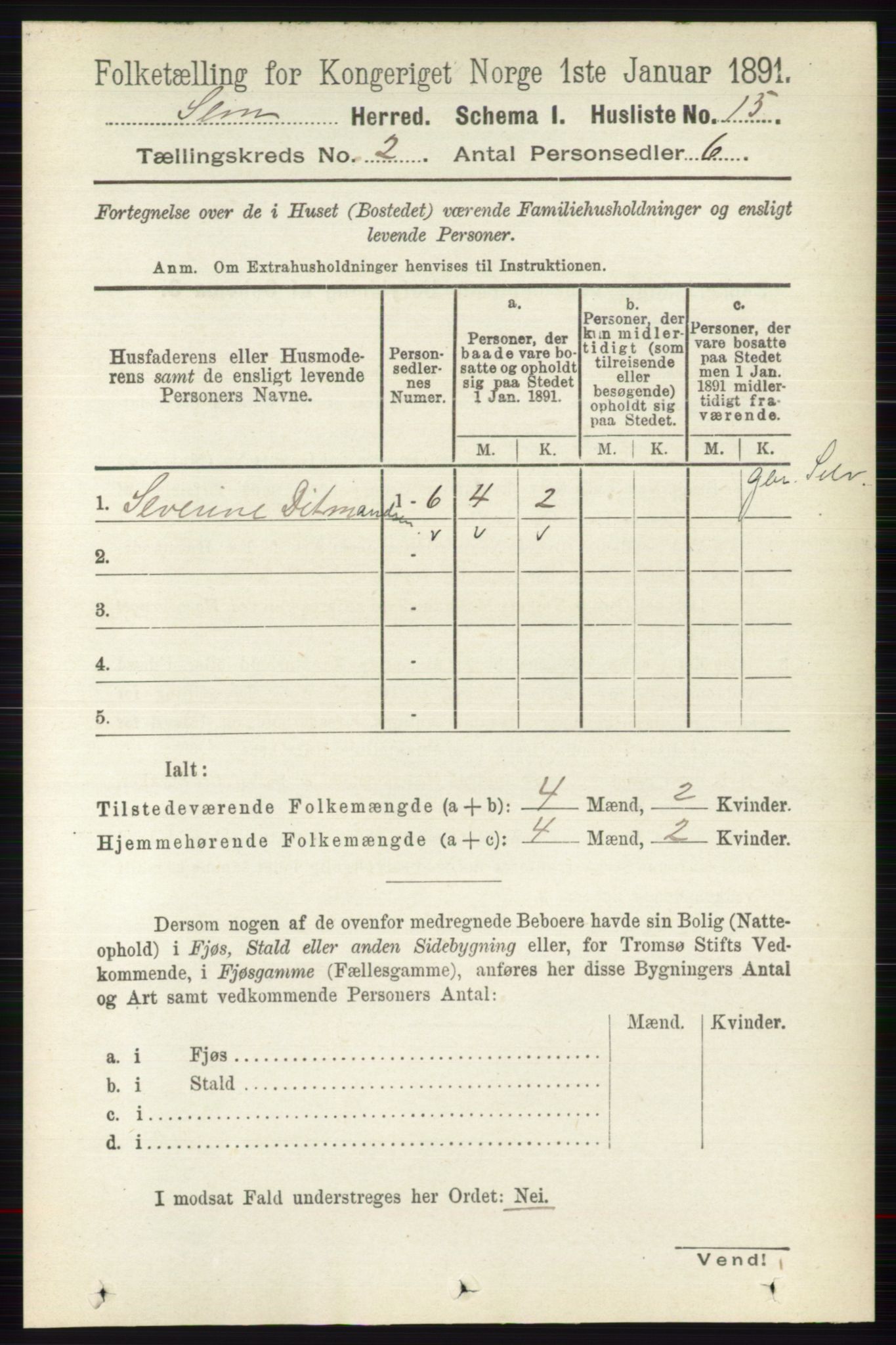 RA, 1891 census for 0721 Sem, 1891, p. 603