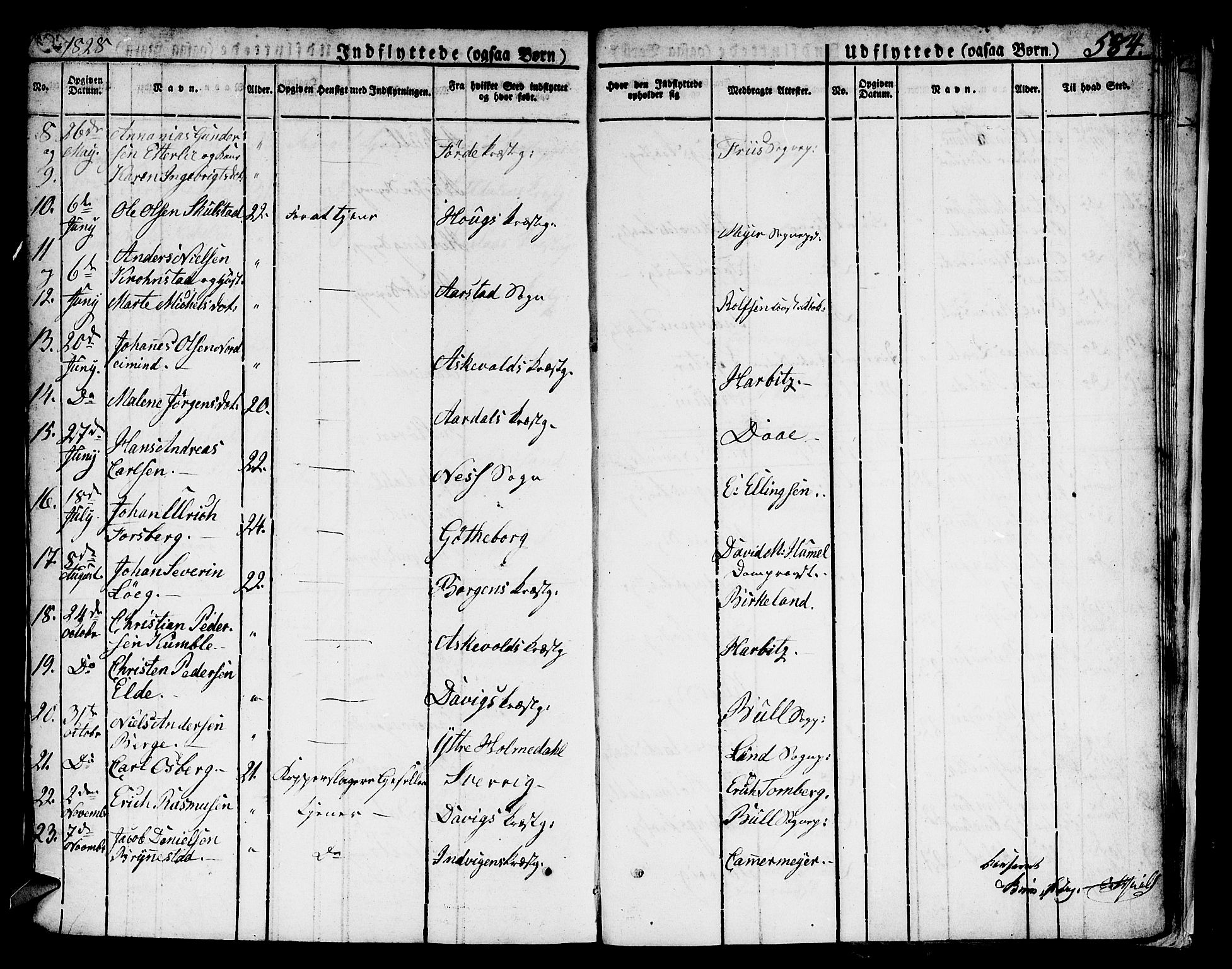 Domkirken sokneprestembete, SAB/A-74801/H/Hab/L0002: Parish register (copy) no. A 2, 1821-1839, p. 584