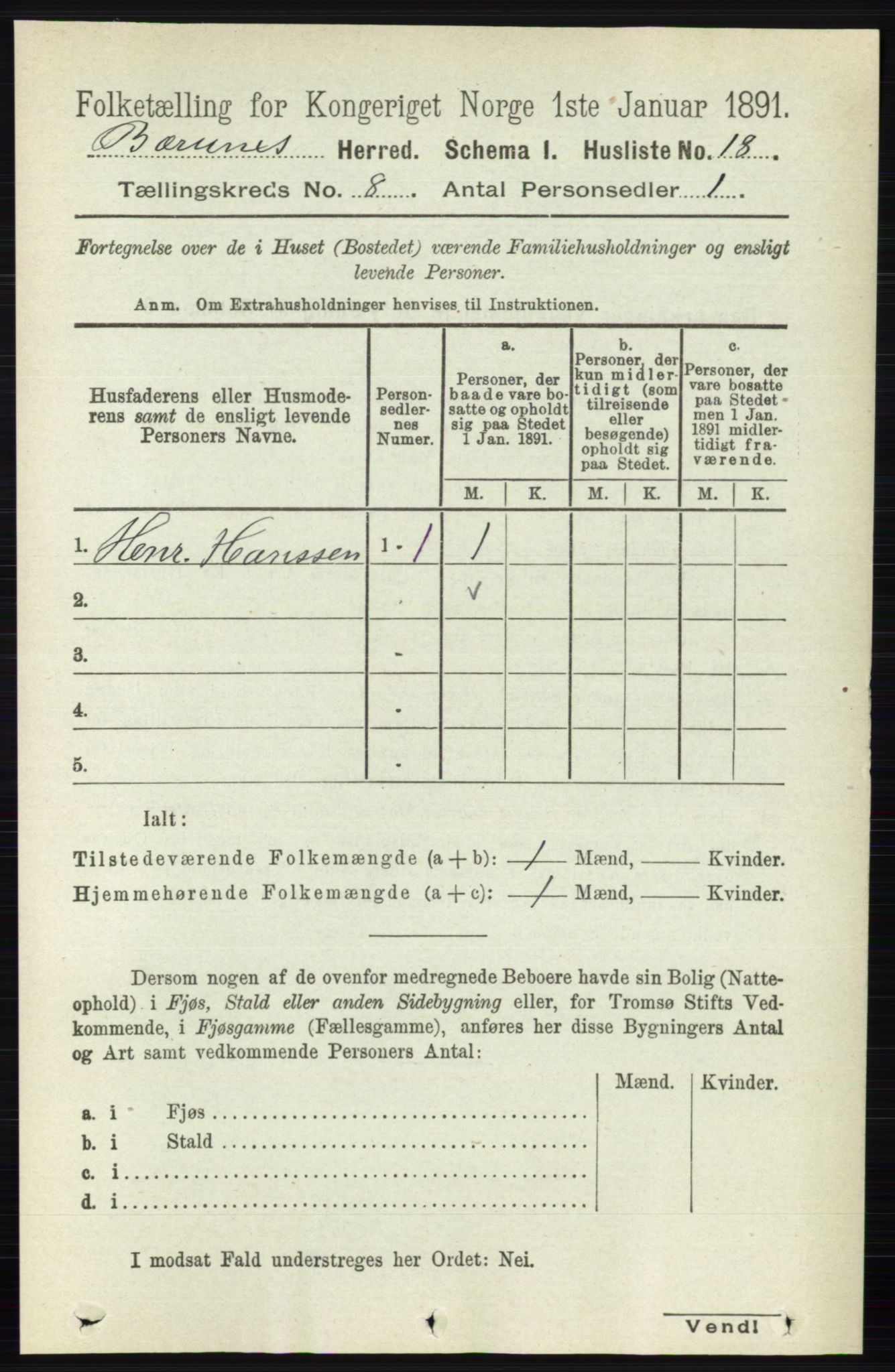 RA, 1891 census for 0219 Bærum, 1891, p. 4458