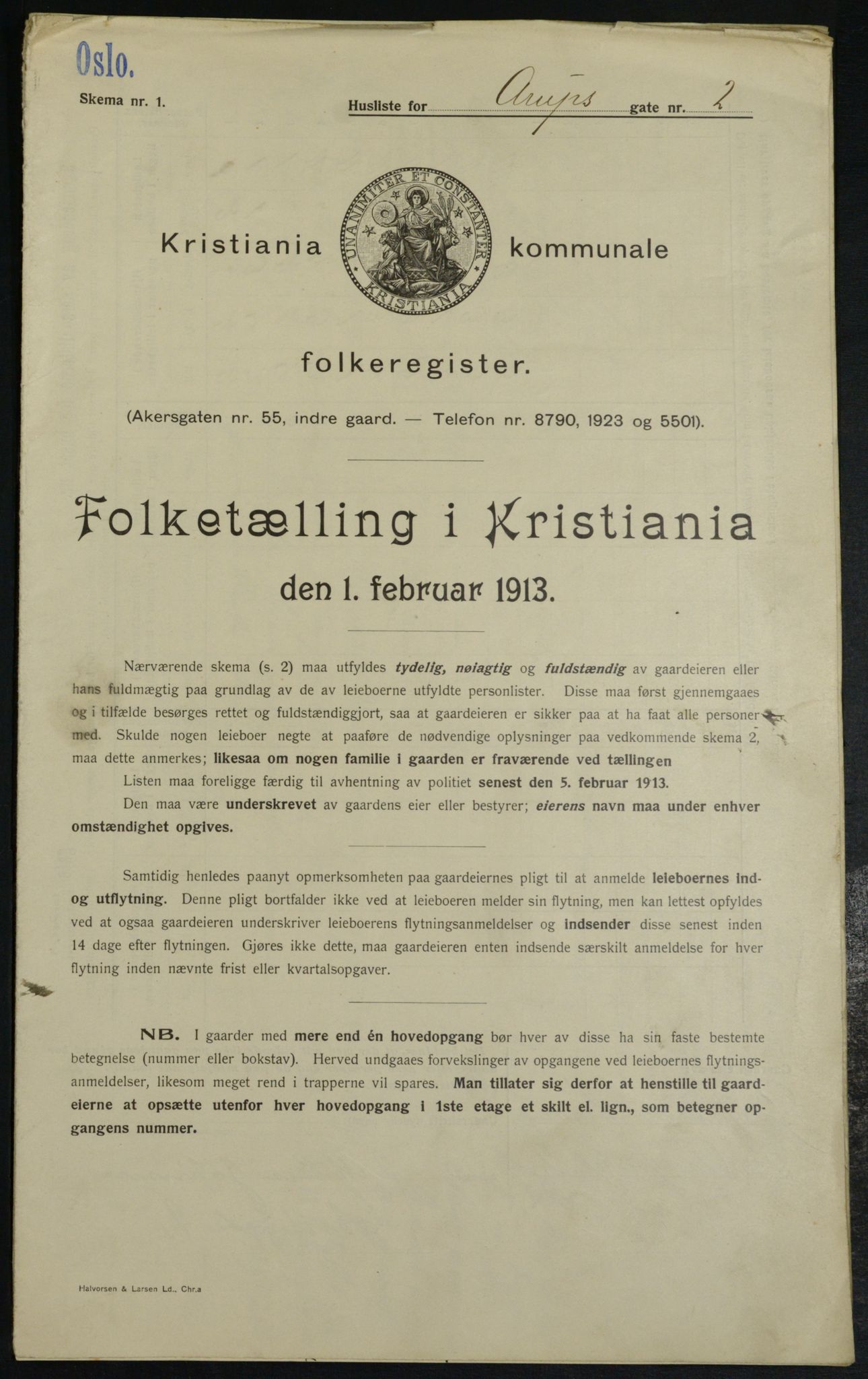 OBA, Municipal Census 1913 for Kristiania, 1913, p. 2065