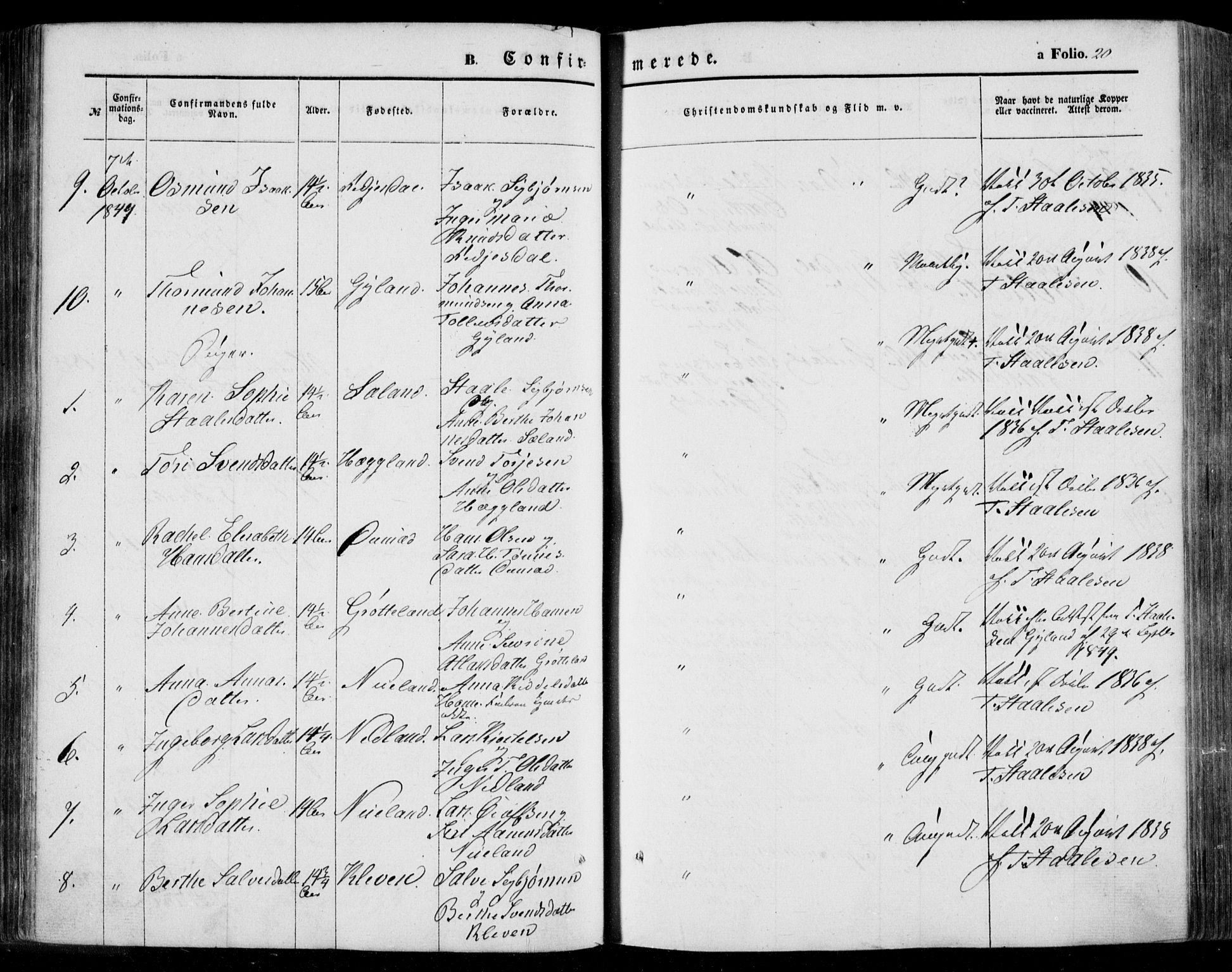 Bakke sokneprestkontor, AV/SAK-1111-0002/F/Fa/Faa/L0005: Parish register (official) no. A 5, 1847-1855, p. 20