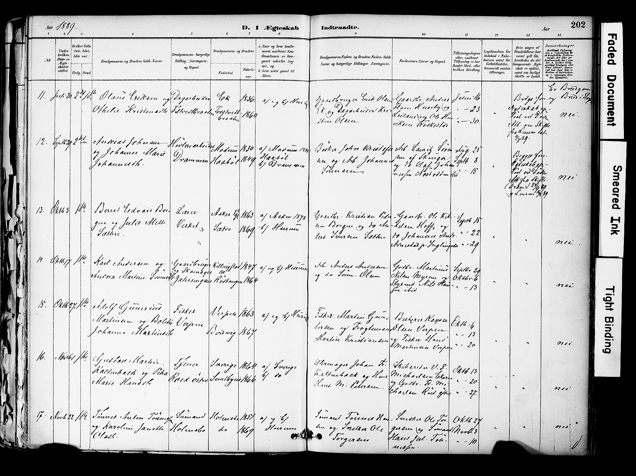 Hurum kirkebøker, SAKO/A-229/F/Fa/L0014: Parish register (official) no. 14, 1882-1895, p. 202