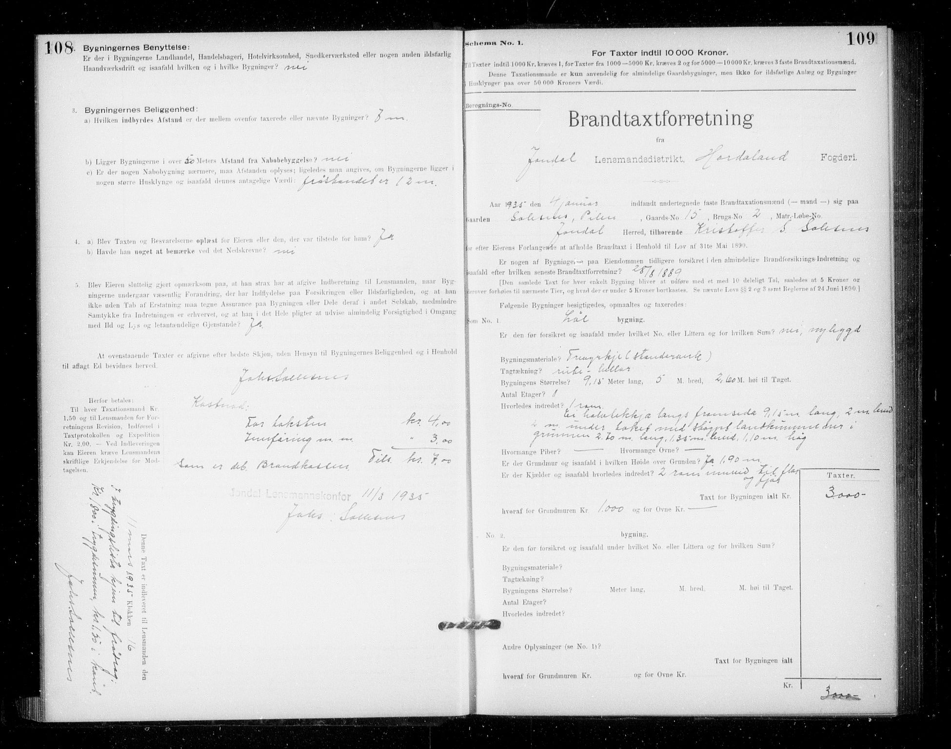 Lensmannen i Jondal, AV/SAB-A-33101/0012/L0005: Branntakstprotokoll, skjematakst, 1894-1951, p. 108-109