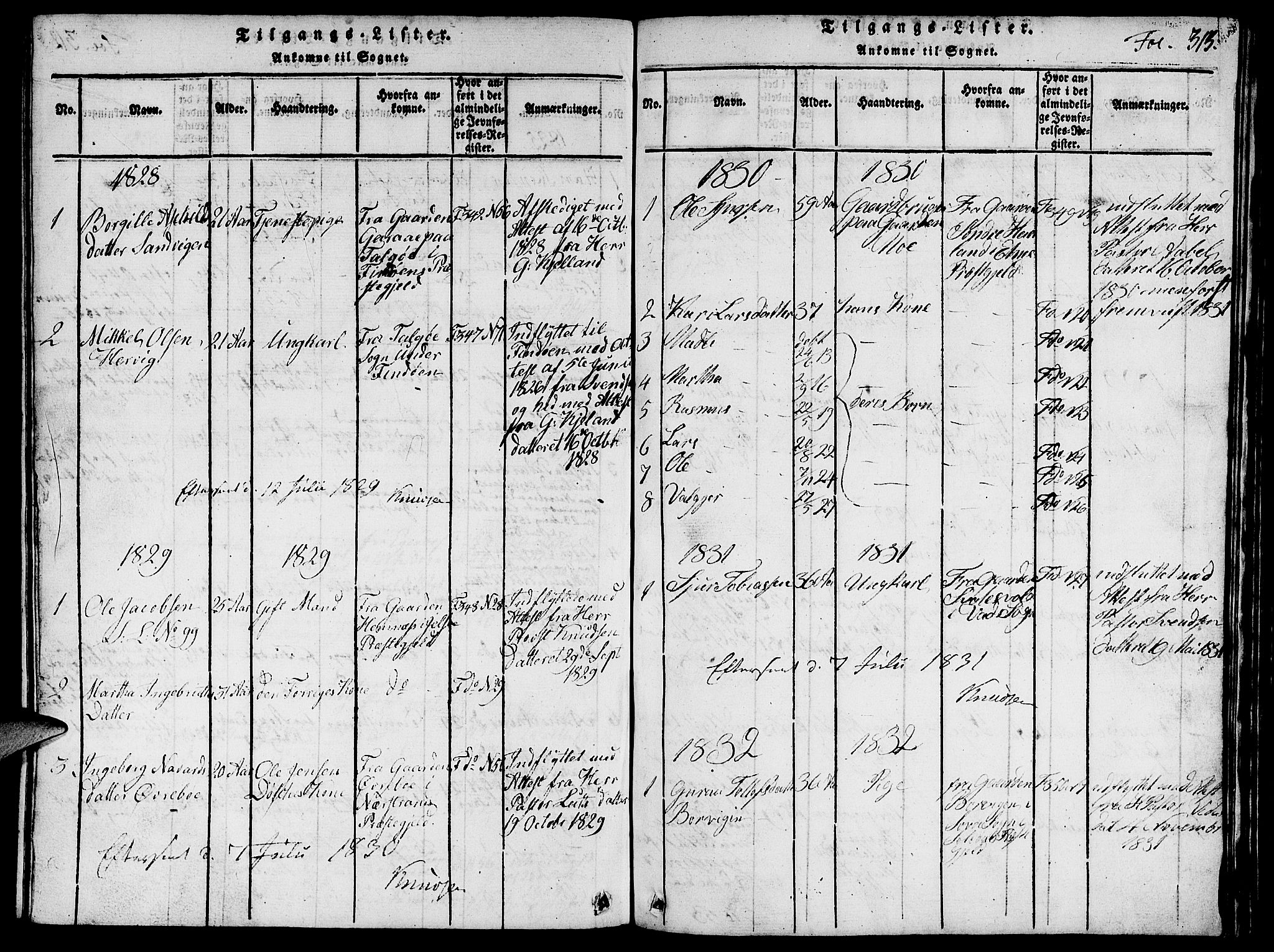 Vikedal sokneprestkontor, AV/SAST-A-101840/01/V: Parish register (copy) no. B 1, 1816-1853, p. 313