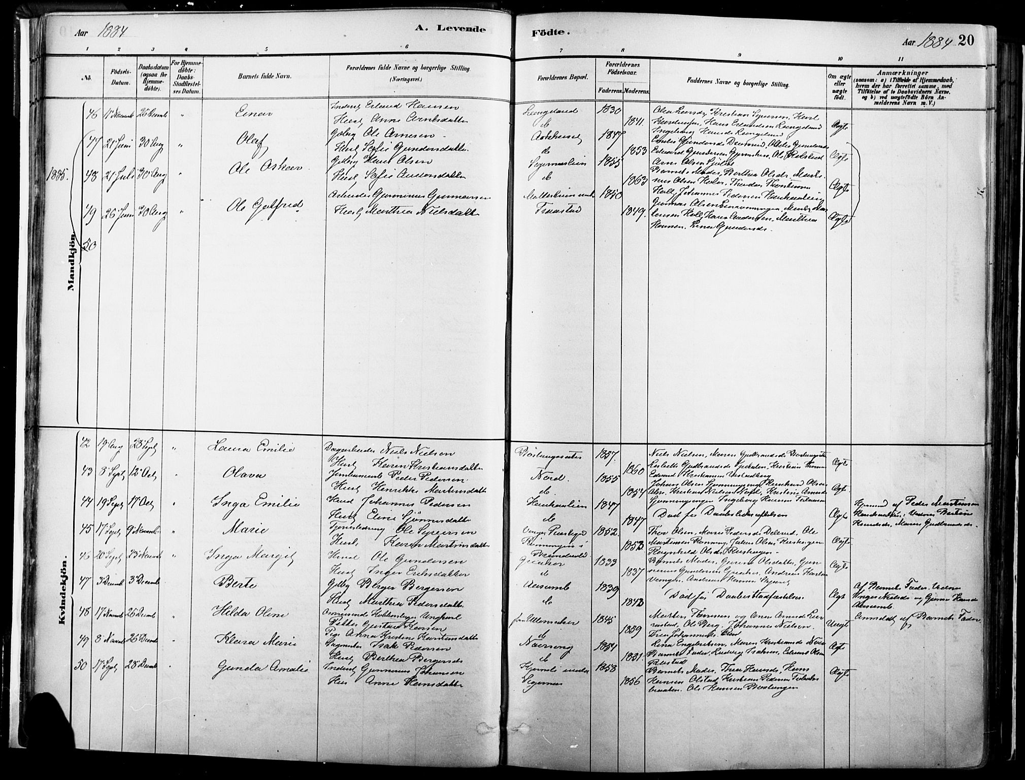 Vinger prestekontor, AV/SAH-PREST-024/H/Ha/Haa/L0014: Parish register (official) no. 14, 1881-1900, p. 20