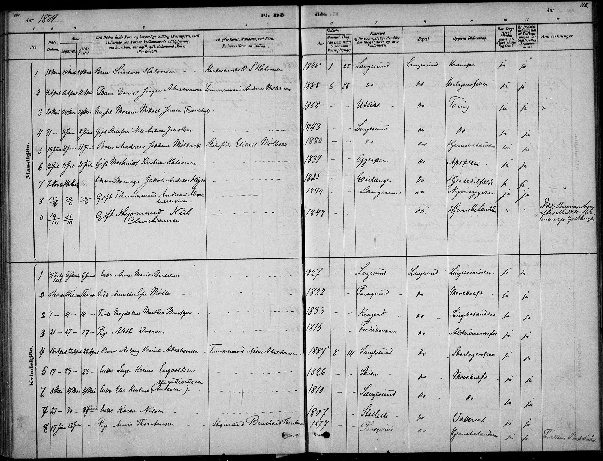 Langesund kirkebøker, SAKO/A-280/F/Fa/L0002: Parish register (official) no. 2, 1878-1892, p. 118