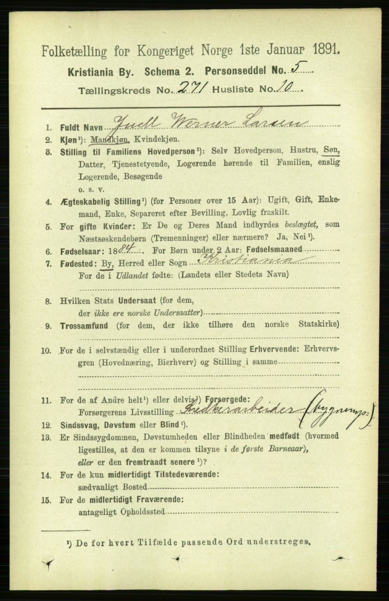 RA, 1891 census for 0301 Kristiania, 1891, p. 164846