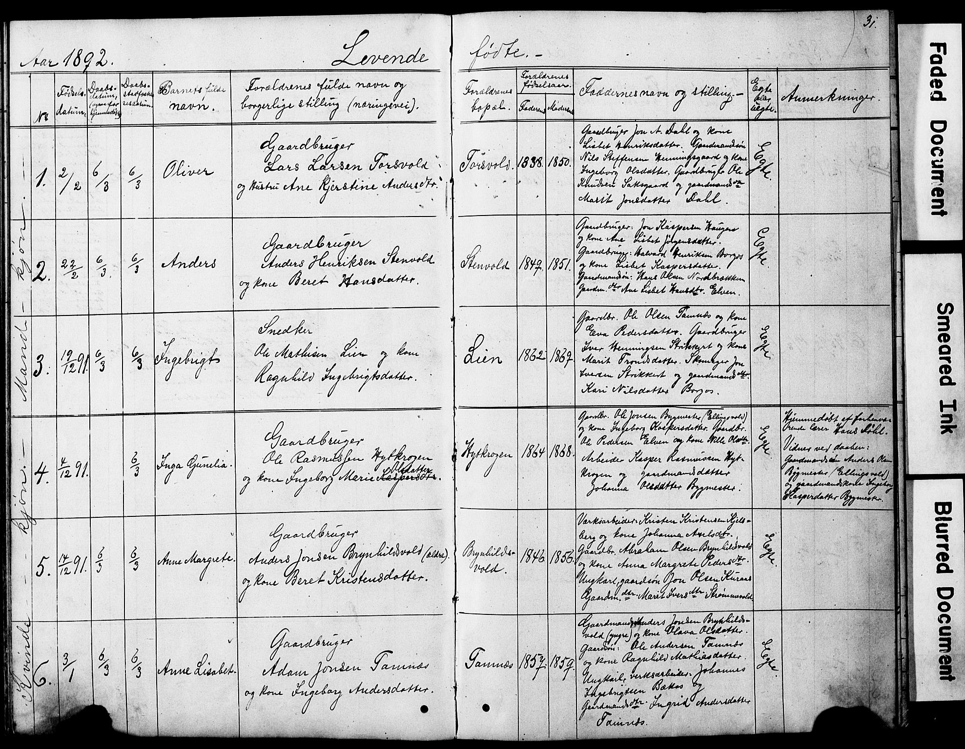Ministerialprotokoller, klokkerbøker og fødselsregistre - Sør-Trøndelag, SAT/A-1456/683/L0949: Parish register (copy) no. 683C01, 1880-1896, p. 31