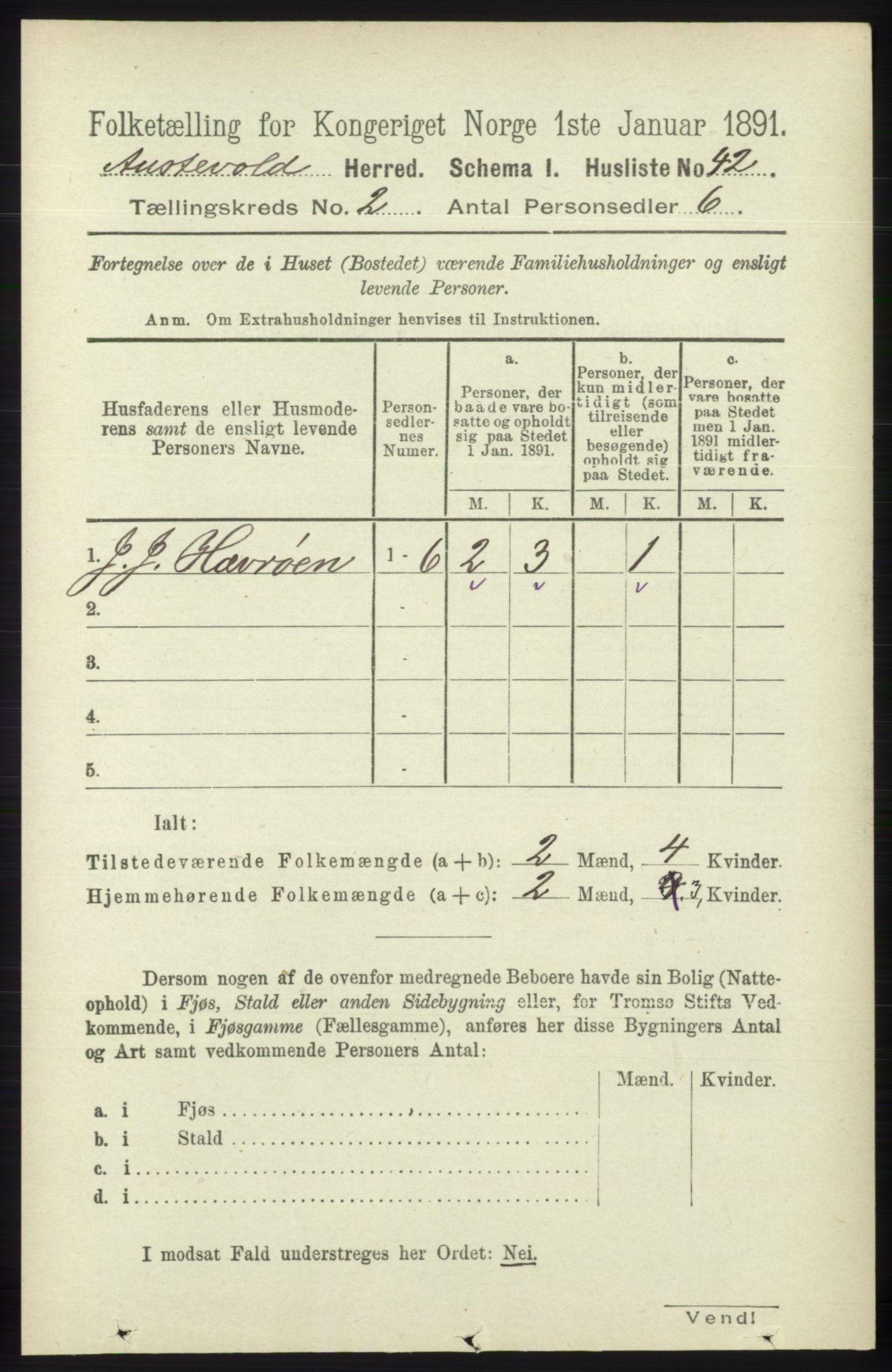 RA, 1891 census for 1244 Austevoll, 1891, p. 607