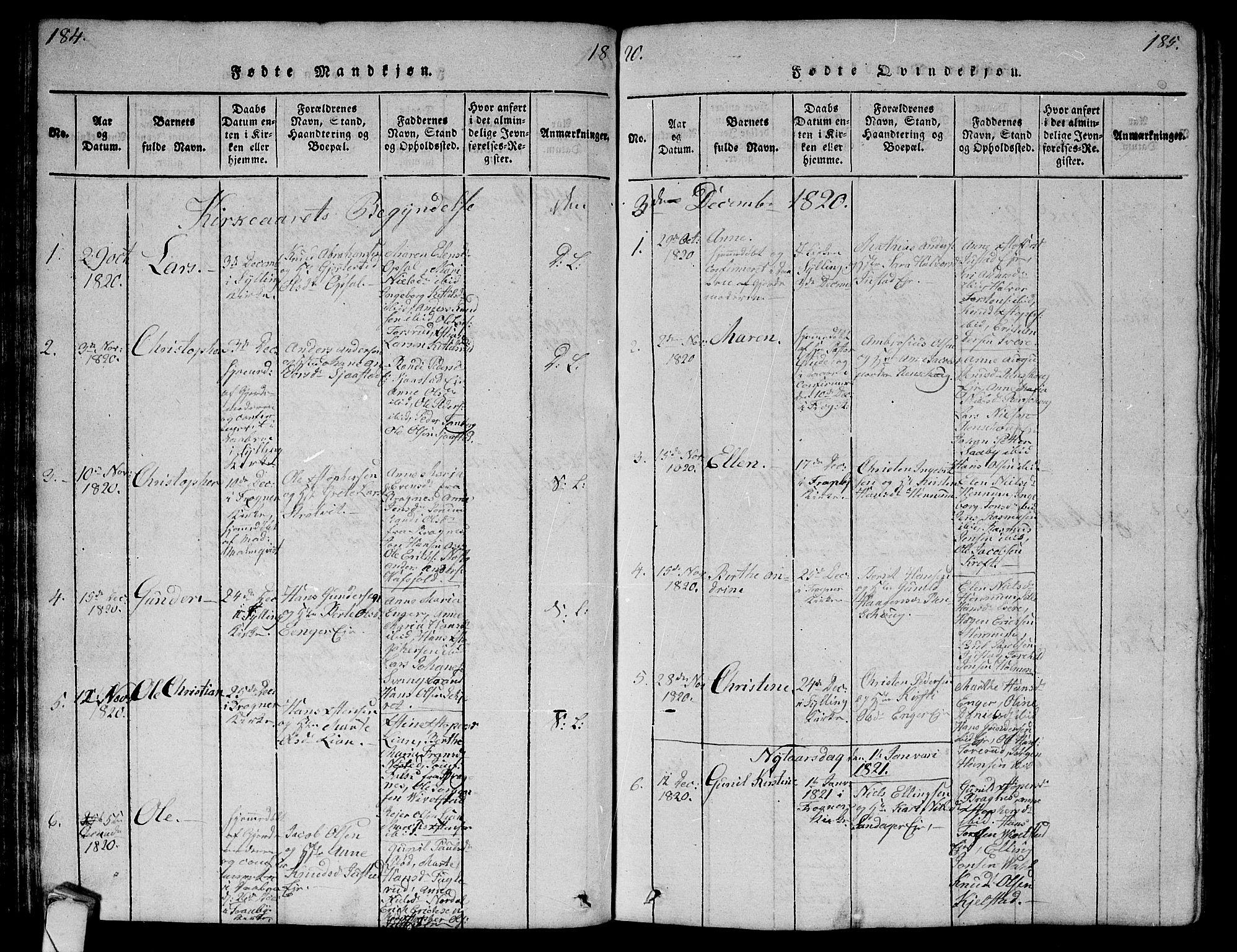 Lier kirkebøker, SAKO/A-230/G/Ga/L0001: Parish register (copy) no. I 1, 1813-1824, p. 184-185