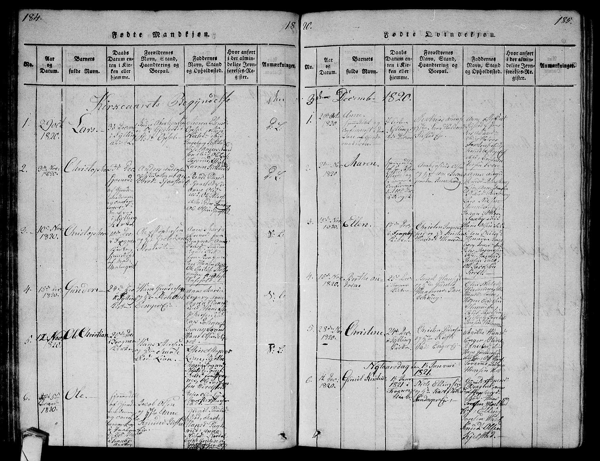 Lier kirkebøker, AV/SAKO-A-230/G/Ga/L0001: Parish register (copy) no. I 1, 1813-1824, p. 184-185