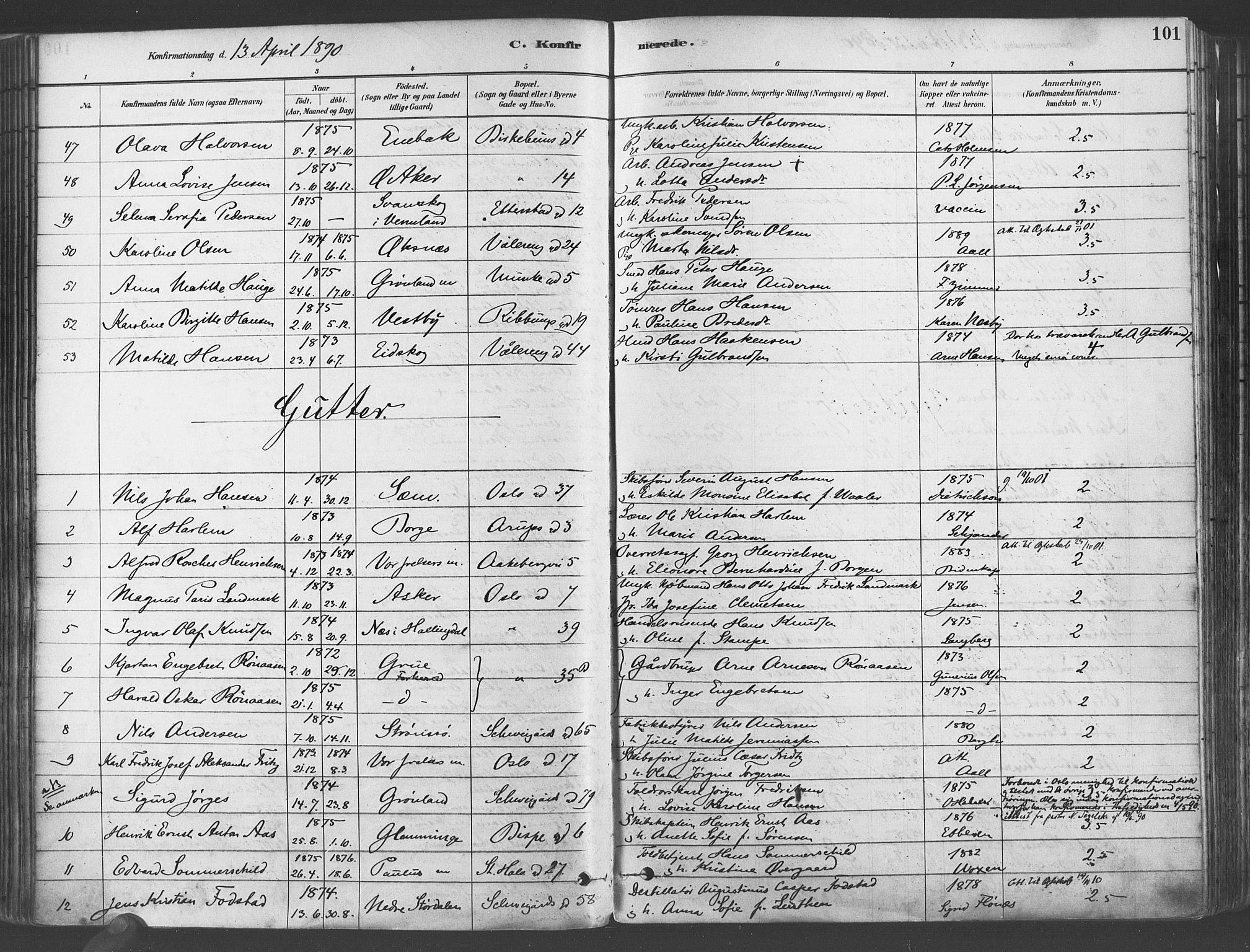Gamlebyen prestekontor Kirkebøker, SAO/A-10884/F/Fa/L0006: Parish register (official) no. 6, 1881-1890, p. 101