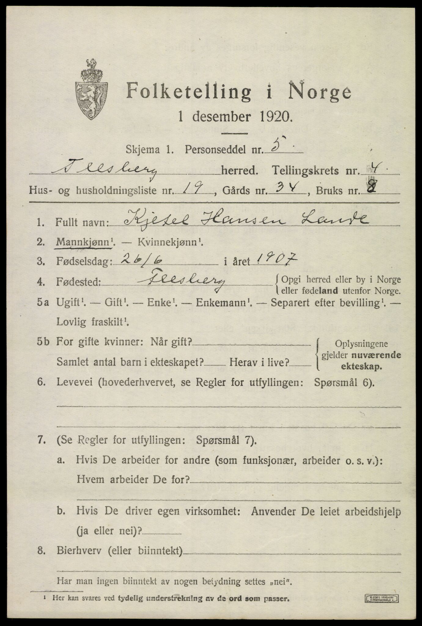 SAKO, 1920 census for Flesberg, 1920, p. 2413