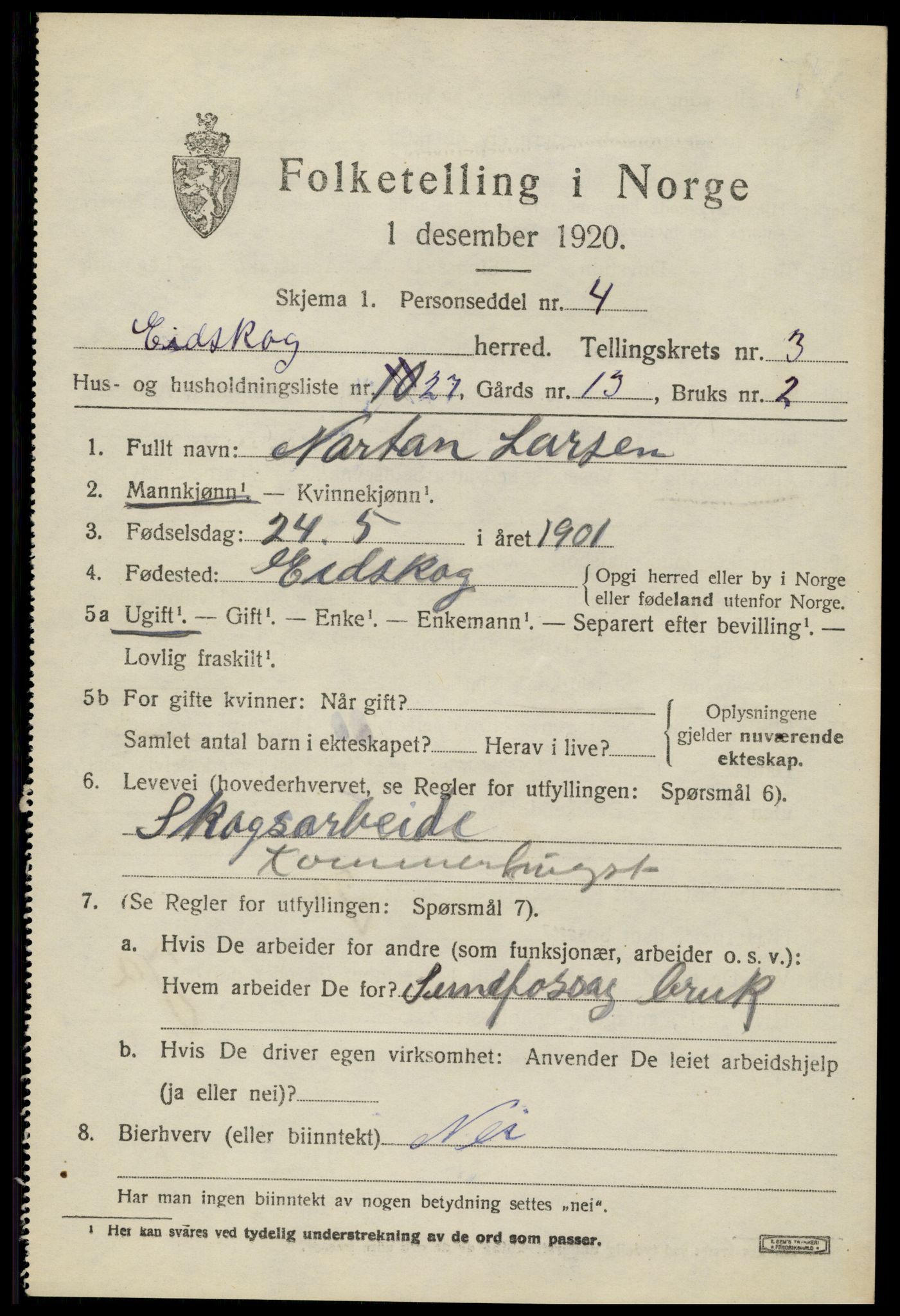 SAH, 1920 census for Eidskog, 1920, p. 4353