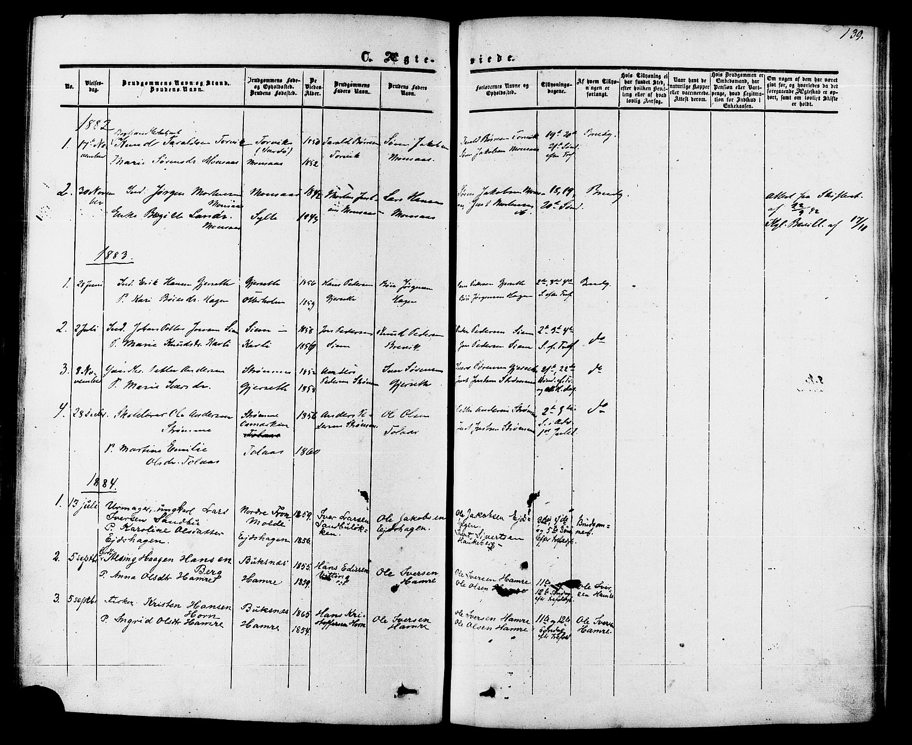 Ministerialprotokoller, klokkerbøker og fødselsregistre - Møre og Romsdal, AV/SAT-A-1454/542/L0552: Parish register (official) no. 542A02, 1854-1884, p. 139