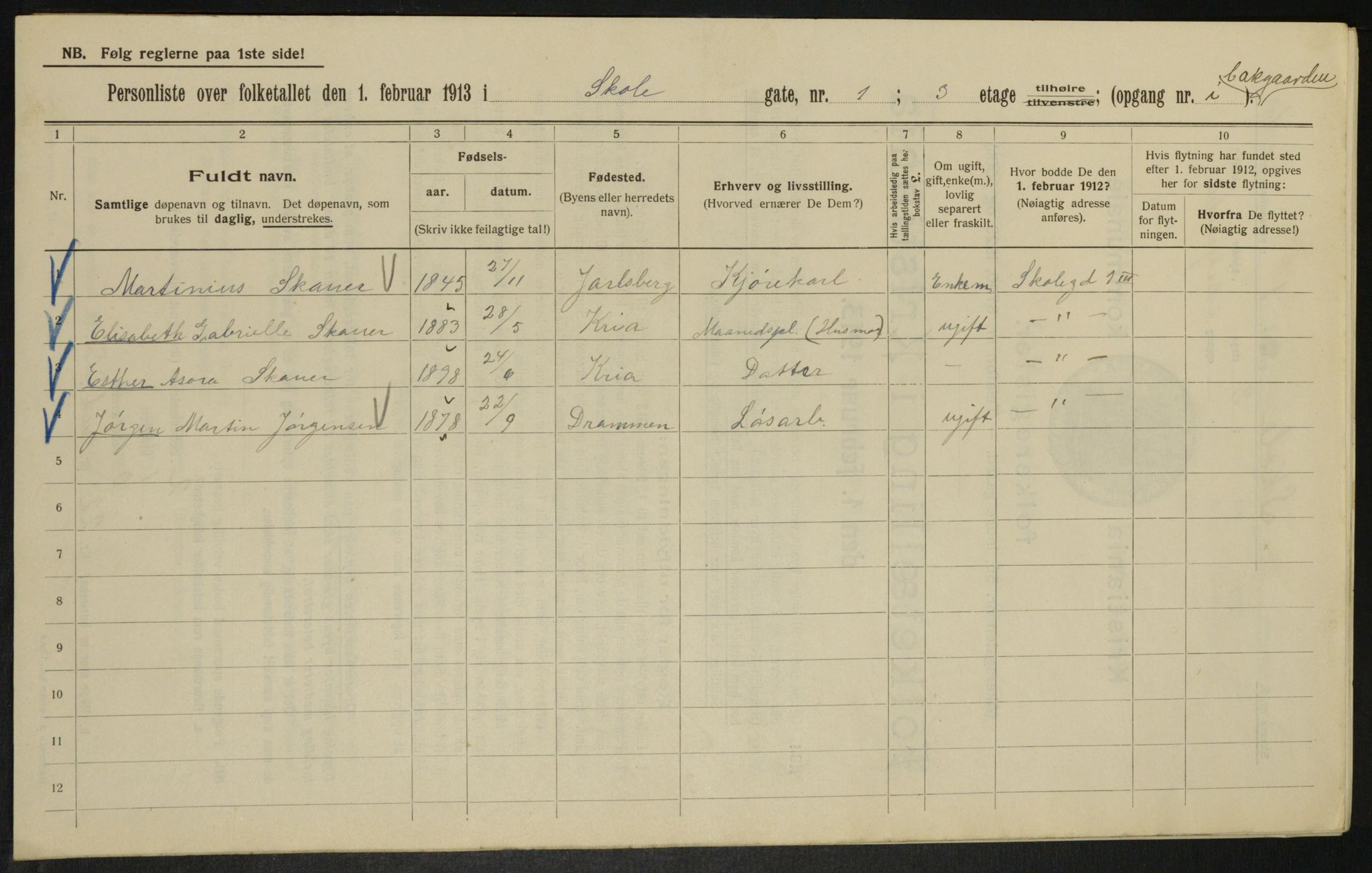 OBA, Municipal Census 1913 for Kristiania, 1913, p. 96210