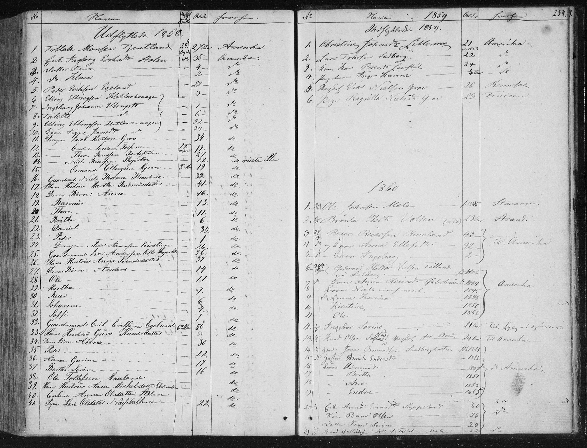 Hjelmeland sokneprestkontor, SAST/A-101843/01/IV/L0008: Parish register (official) no. A 8, 1842-1861, p. 234