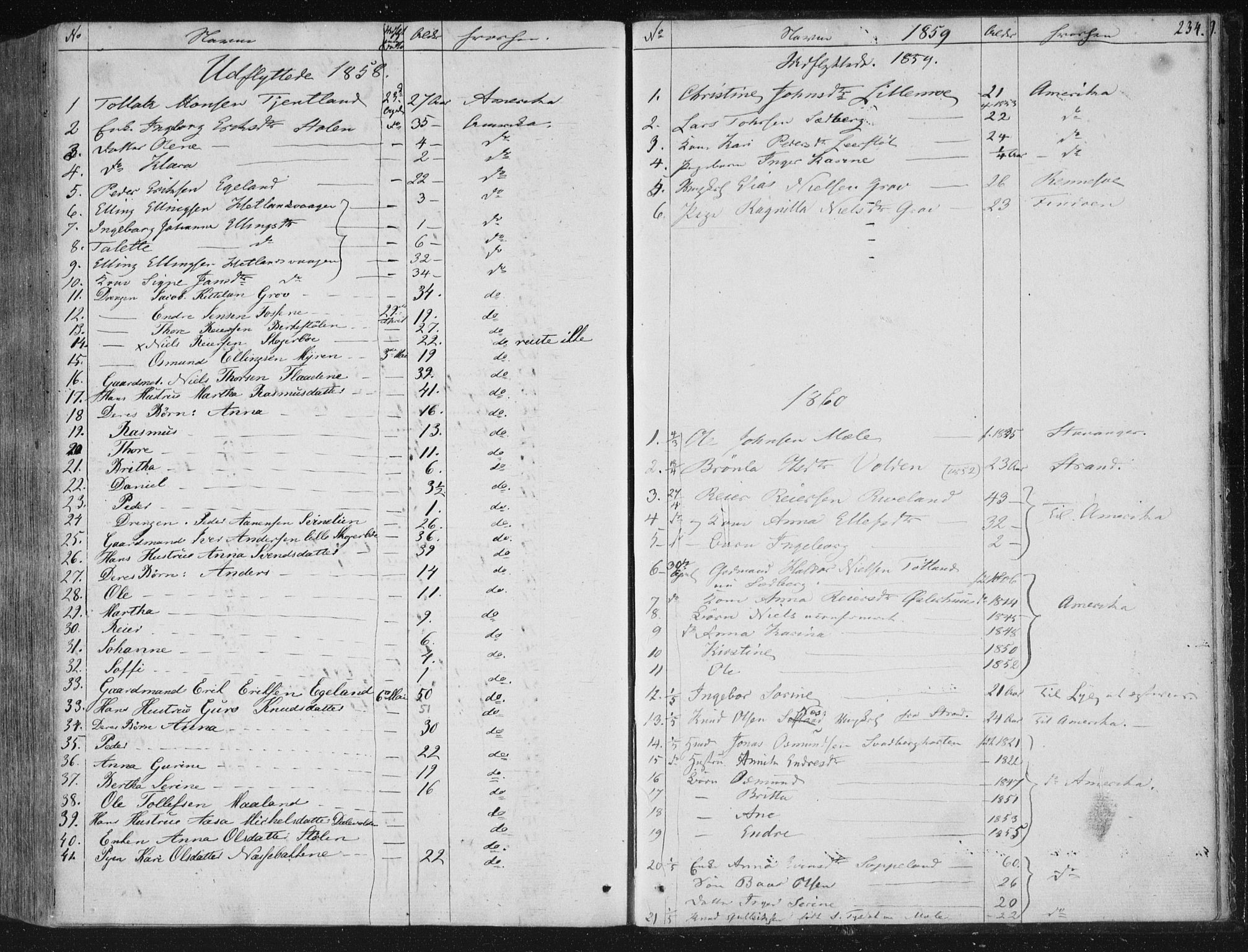 Hjelmeland sokneprestkontor, AV/SAST-A-101843/01/IV/L0008: Parish register (official) no. A 8, 1842-1861, p. 234