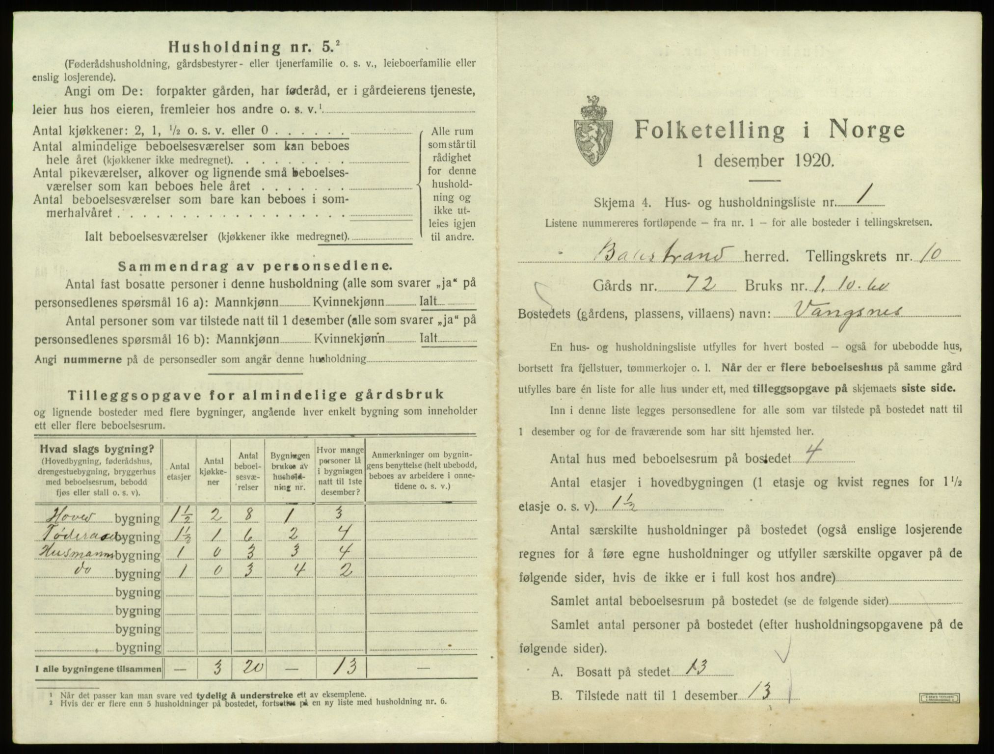 SAB, 1920 census for Balestrand, 1920, p. 686