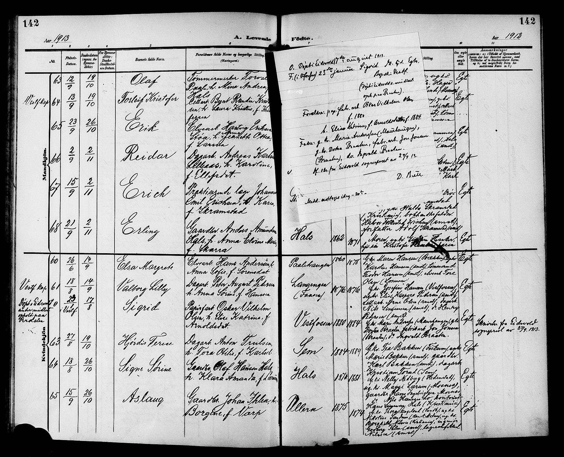 Eiker kirkebøker, AV/SAKO-A-4/G/Ga/L0008: Parish register (copy) no. I 8, 1903-1914, p. 142