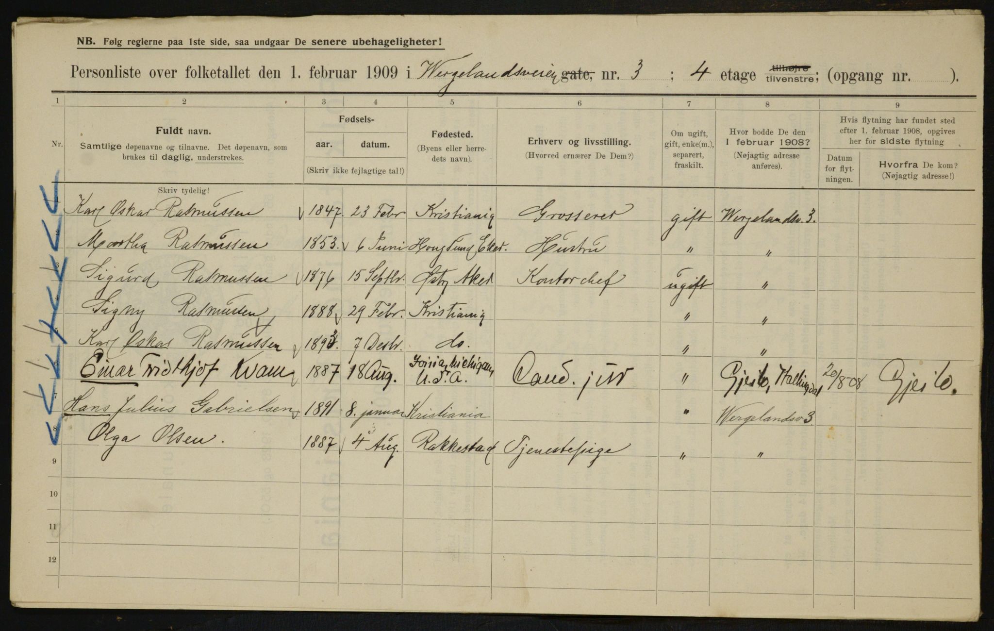OBA, Municipal Census 1909 for Kristiania, 1909, p. 115961