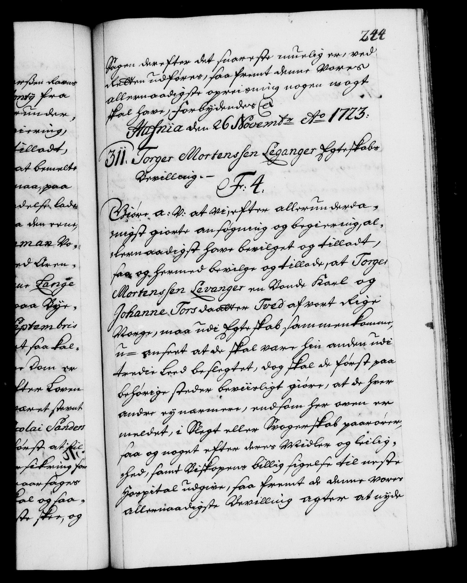 Danske Kanselli 1572-1799, AV/RA-EA-3023/F/Fc/Fca/Fcaa/L0024: Norske registre, 1723-1725, p. 244a