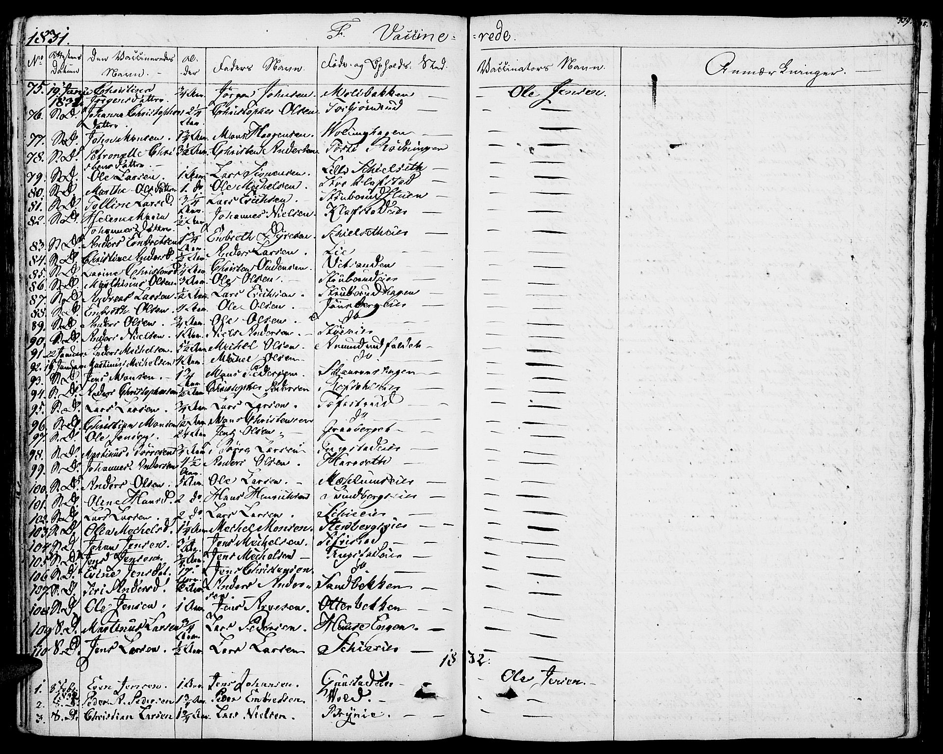 Romedal prestekontor, SAH/PREST-004/K/L0003: Parish register (official) no. 3, 1829-1846, p. 329