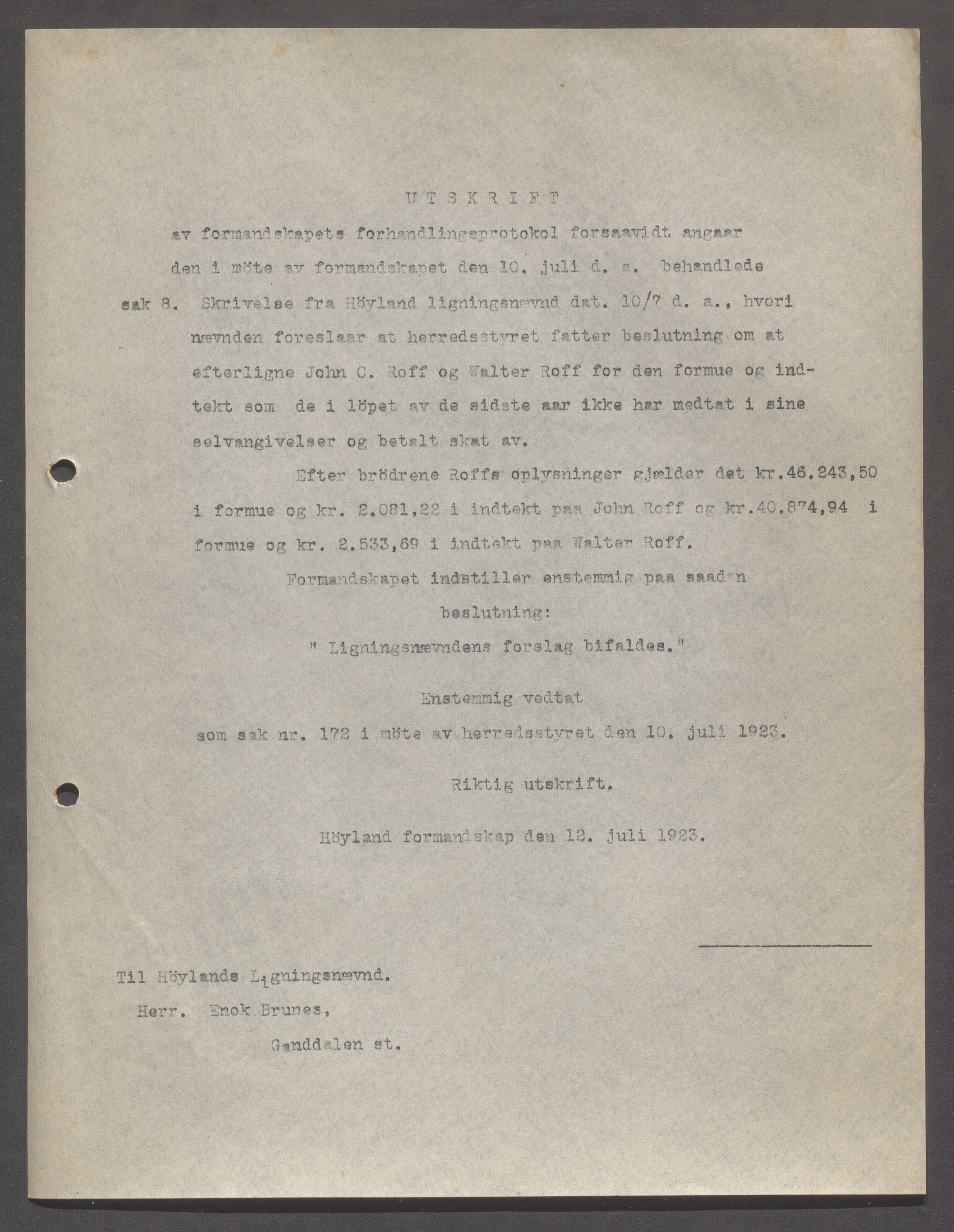 Høyland kommune - Formannskapet, IKAR/K-100046/B/L0006: Kopibok, 1920-1923, p. 204