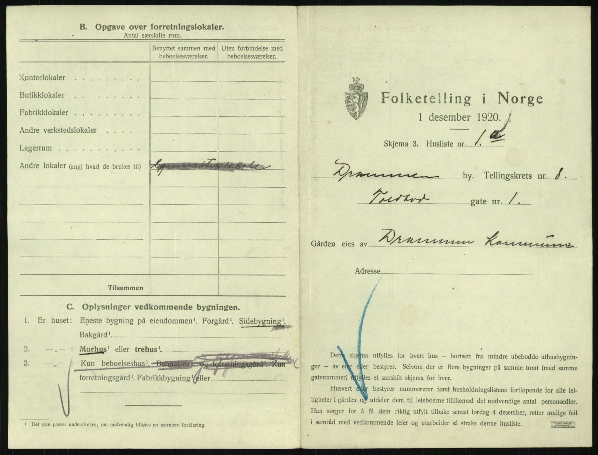 SAKO, 1920 census for Drammen, 1920, p. 3874