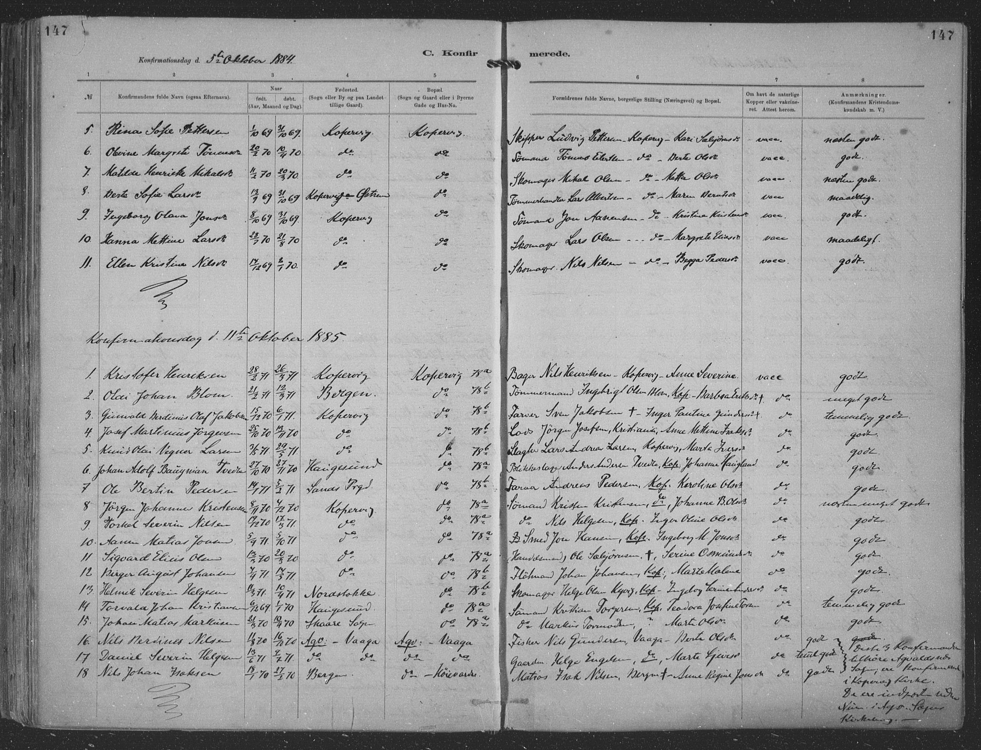 Kopervik sokneprestkontor, AV/SAST-A-101850/H/Ha/Haa/L0001: Parish register (official) no. A 1, 1880-1919, p. 147