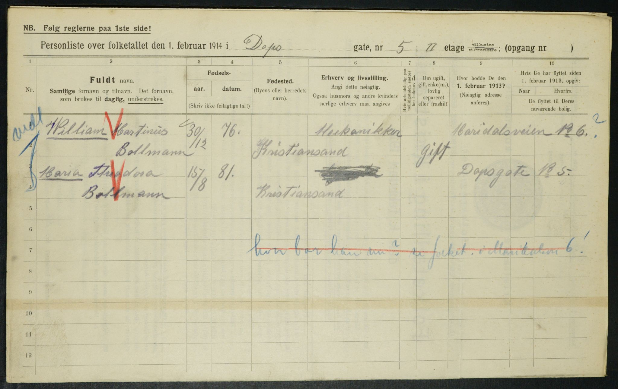 OBA, Municipal Census 1914 for Kristiania, 1914, p. 16055