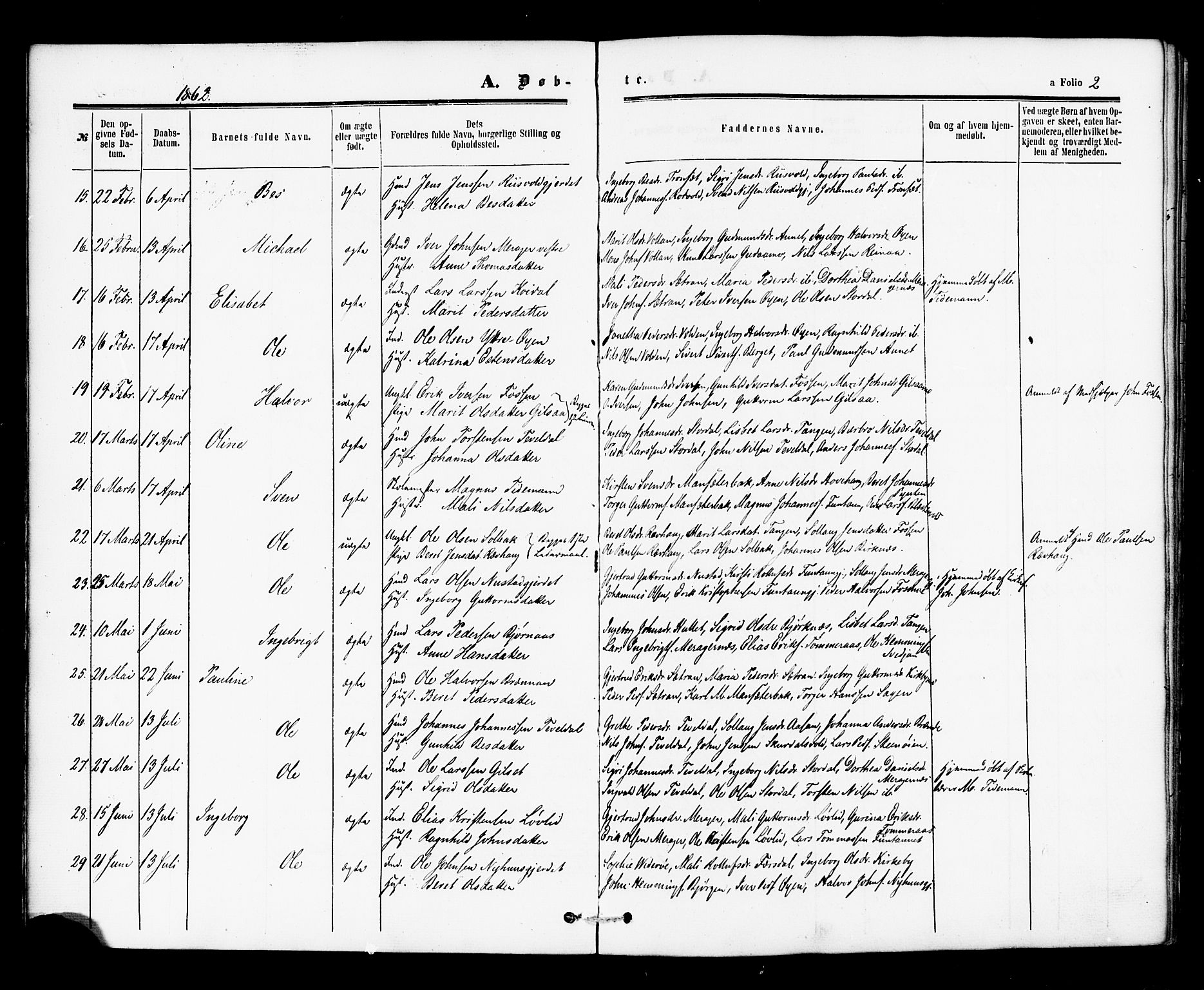 Ministerialprotokoller, klokkerbøker og fødselsregistre - Nord-Trøndelag, AV/SAT-A-1458/706/L0041: Parish register (official) no. 706A02, 1862-1877, p. 2