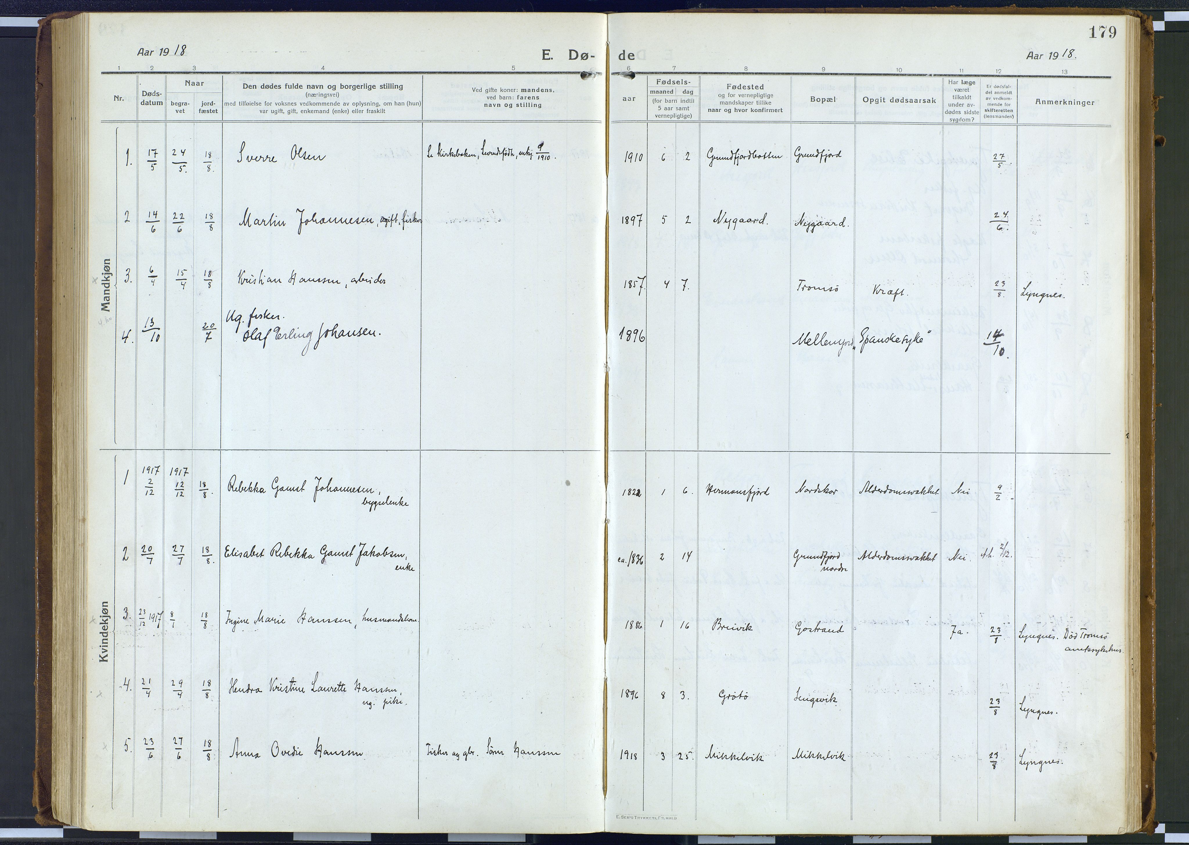 Karlsøy sokneprestembete, AV/SATØ-S-1299/H/Ha/Haa/L0016kirke: Parish register (official) no. 16, 1916-1934, p. 179