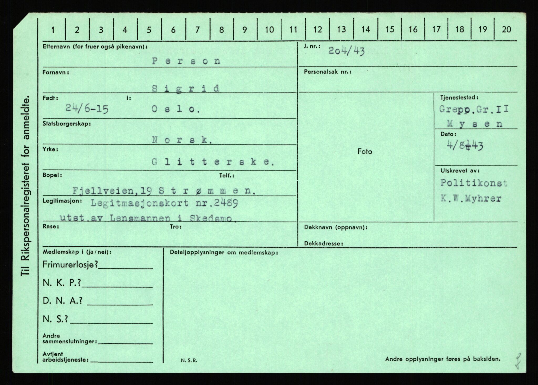 Statspolitiet - Hovedkontoret / Osloavdelingen, AV/RA-S-1329/C/Ca/L0012: Oanæs - Quistgaard	, 1943-1945, p. 3911