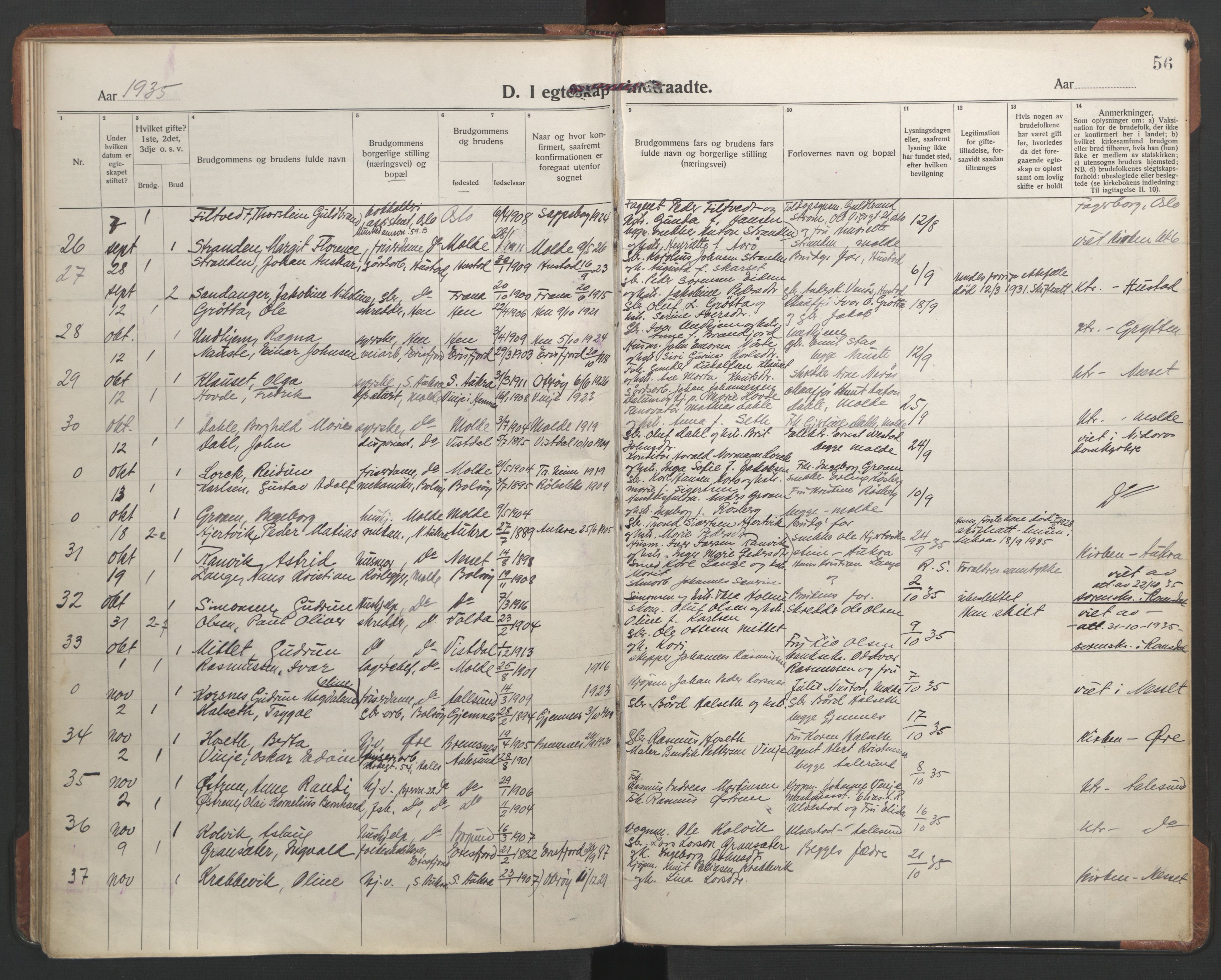 Ministerialprotokoller, klokkerbøker og fødselsregistre - Møre og Romsdal, AV/SAT-A-1454/558/L0698: Parish register (official) no. 558A12, 1922-1937, p. 56